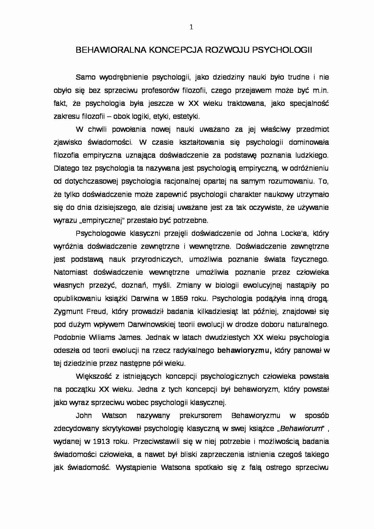 Behawioralna koncepcja rozwoju psychologii - strona 1