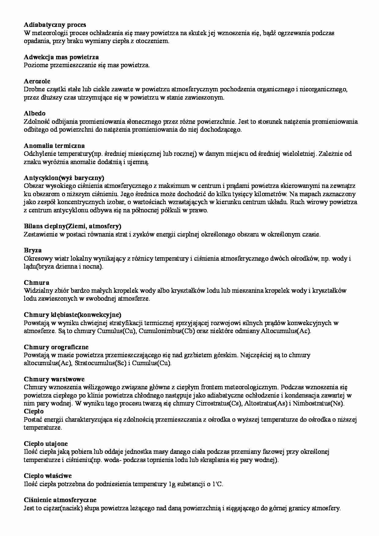 Meteorologia i klimatologia - pojęcia do egzaminu - strona 1