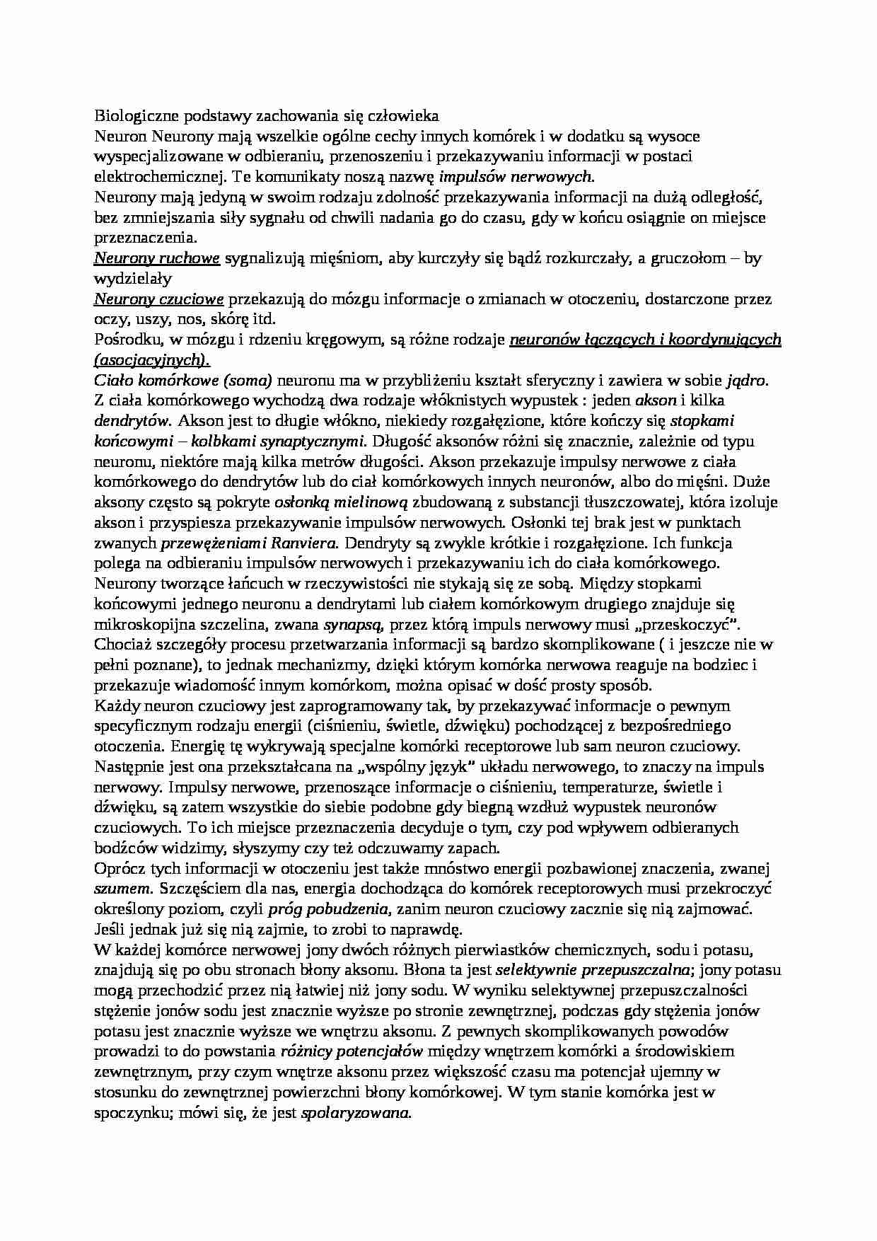 Biologiczne podstawy zachowania się człowieka - strona 1