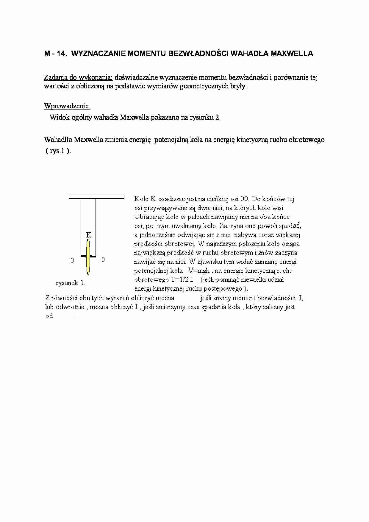 Wyznaczanie momentu bezwładności wahadła Maxwella - strona 1