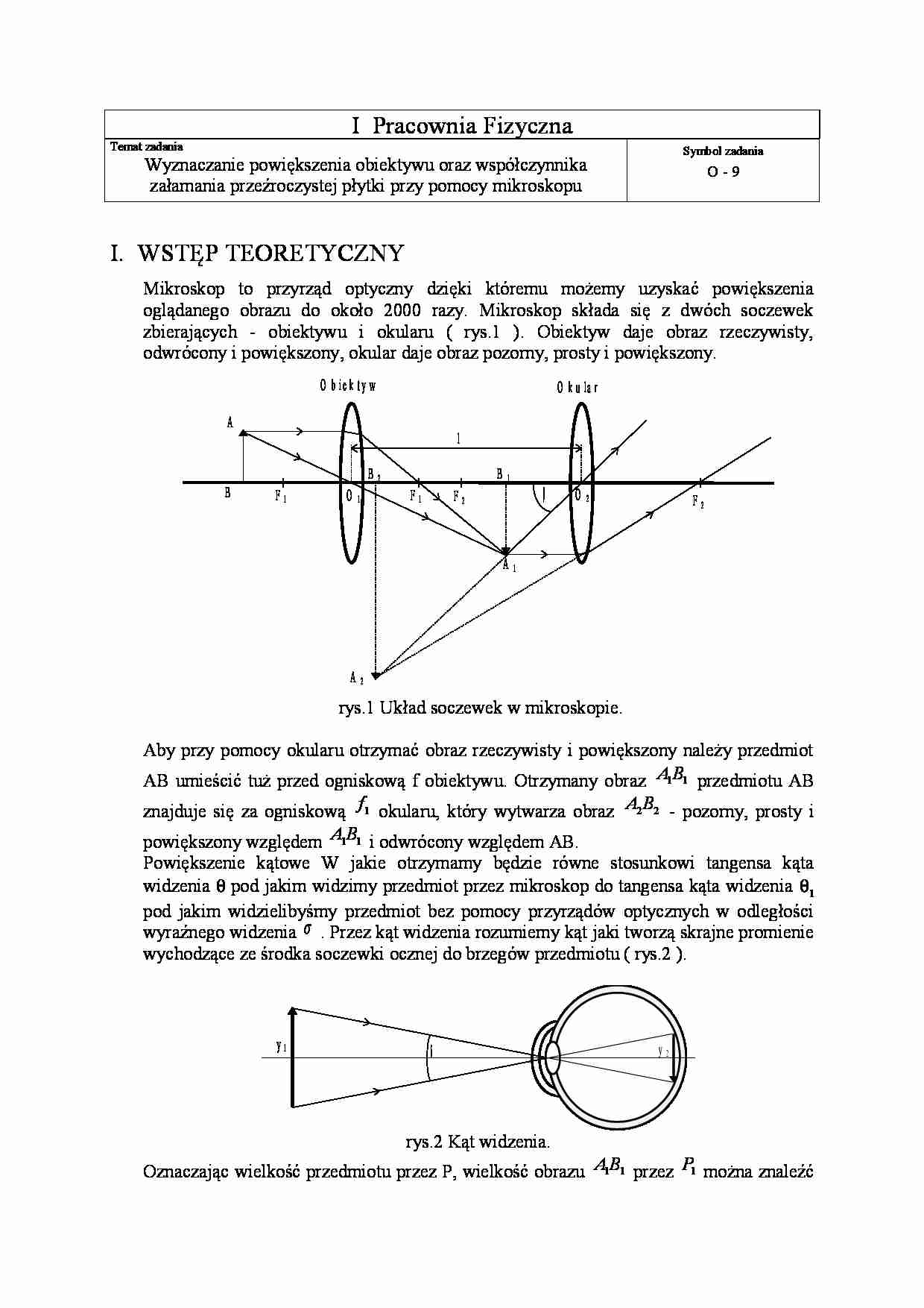 Wyznaczanie powiększenia obiektywu oraz współczynnika załamania przezroczystej płytki  - strona 1