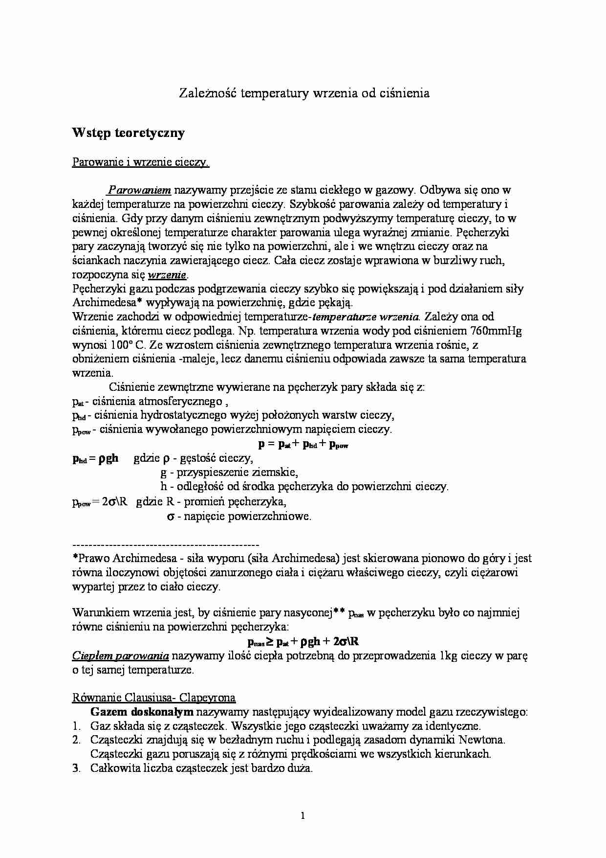  Zależność temperatury wrzenia od ciśnienia - strona 1