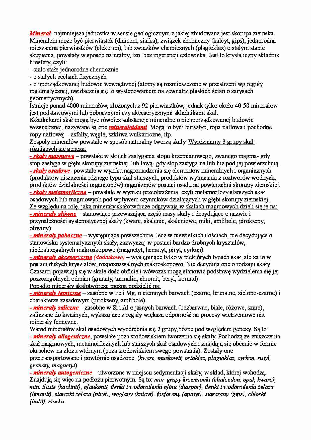 Geologia, Podział minerałów - strona 1