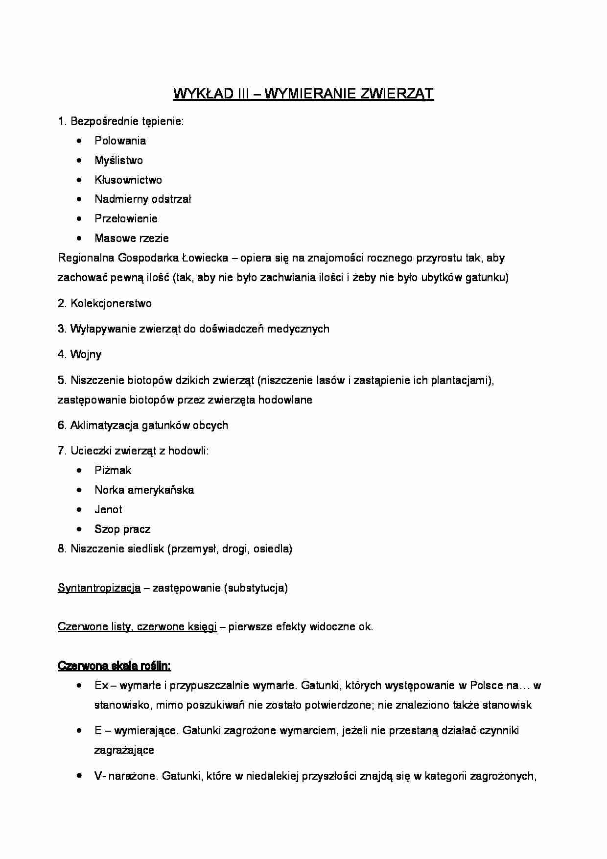 Wymieranie zwierząt - wykład 3 - strona 1
