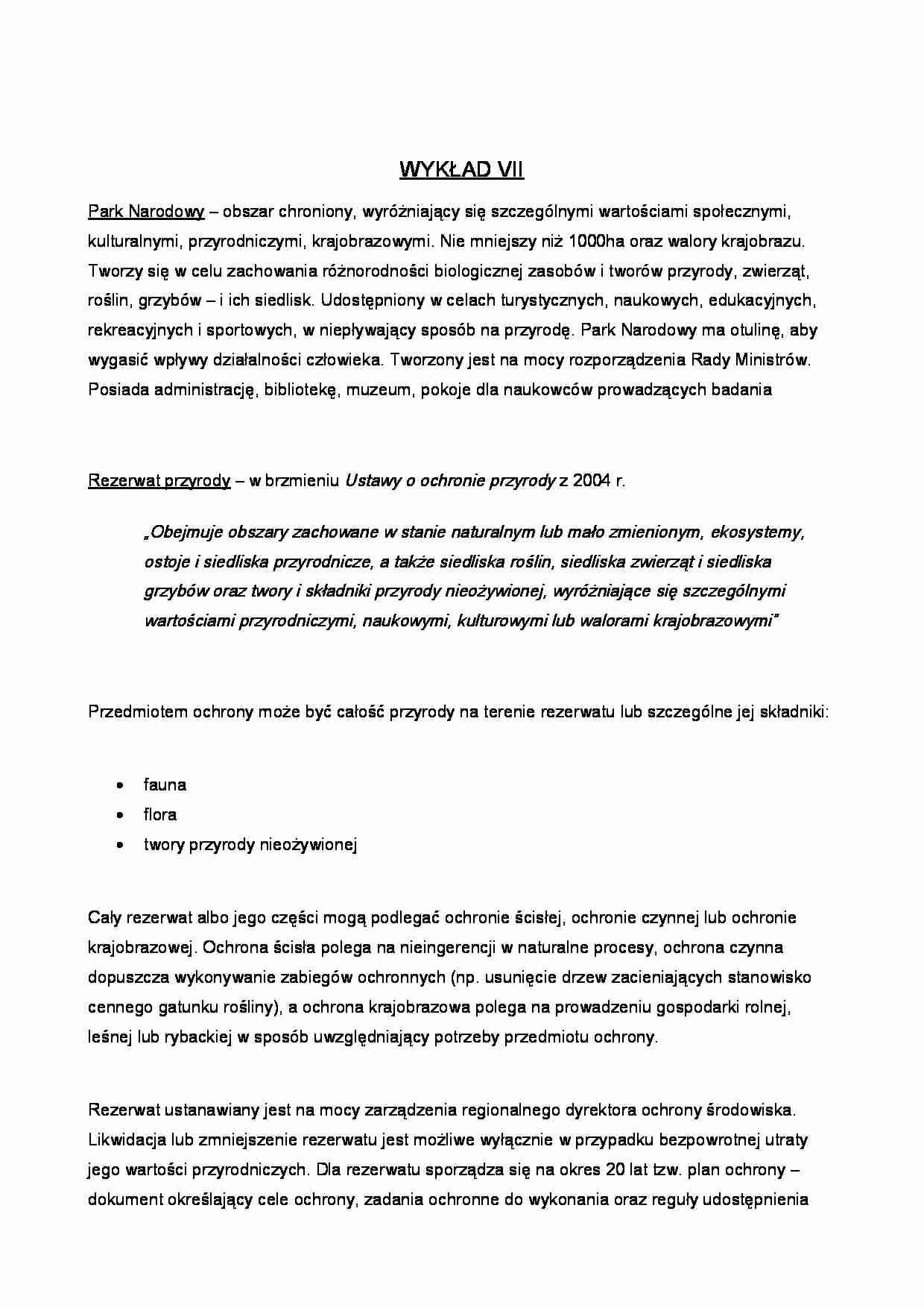 Ochrona przyrody - wykład 7 - strona 1