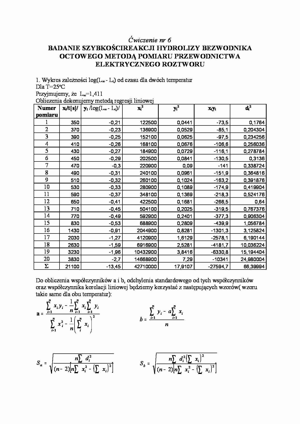 Badanie szybkości reakcji hydrolizy bezwodnika octowego  - strona 1