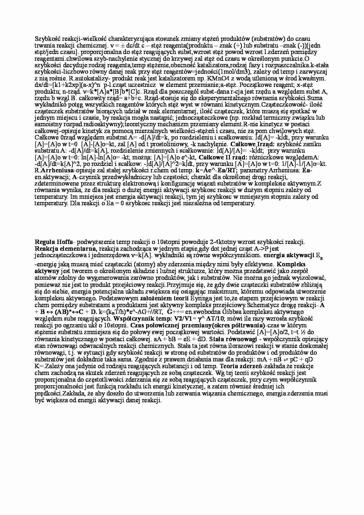  kinetyka chemiczna - wejściówka - strona 1