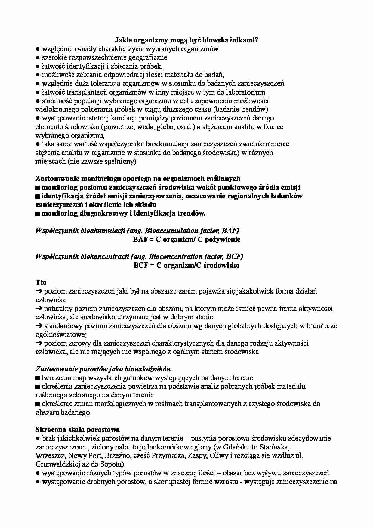 Jakie organizmy mogą być biowskaźnikam - strona 1