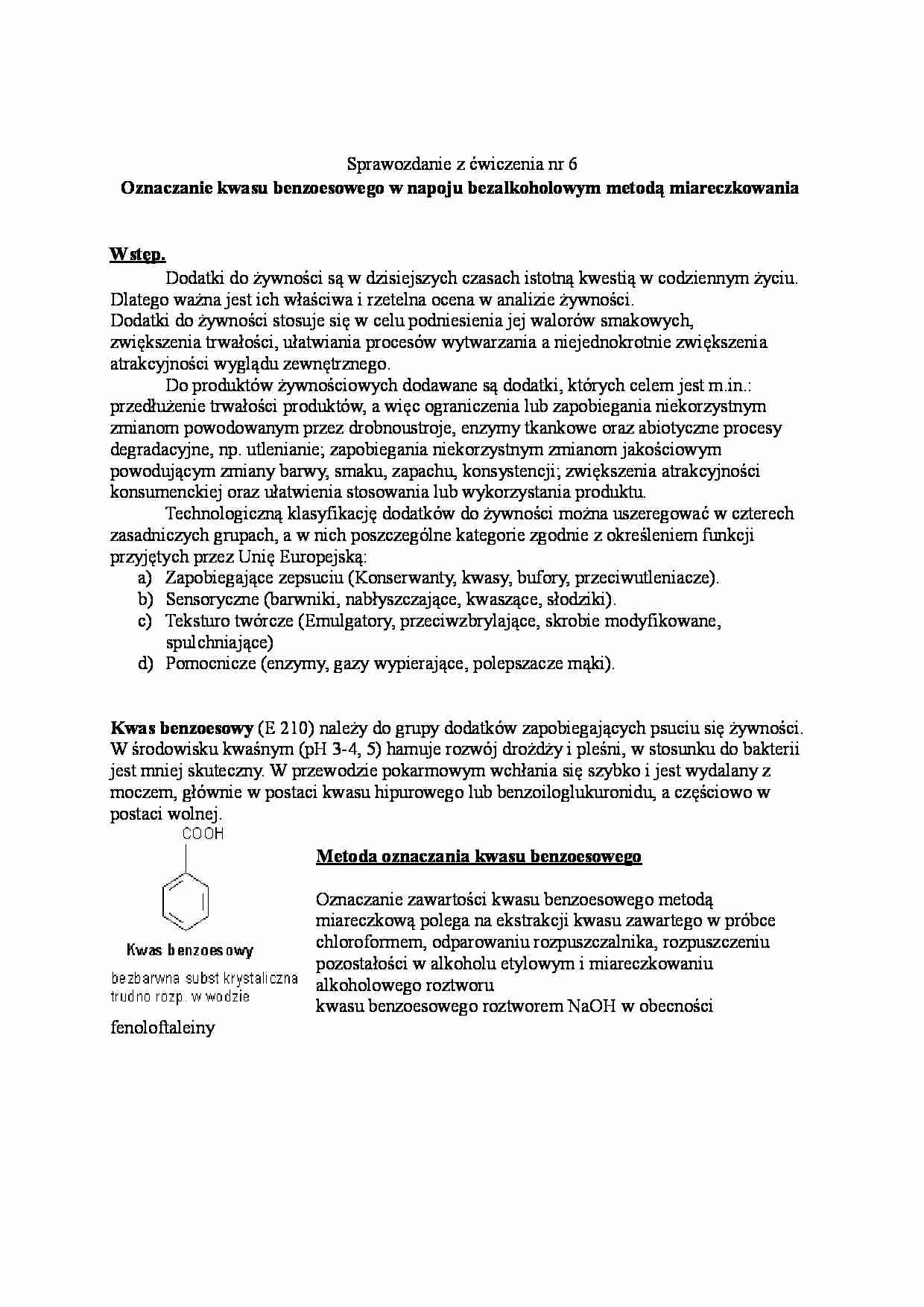 Oznaczania kwasu benzoesowego  - strona 1