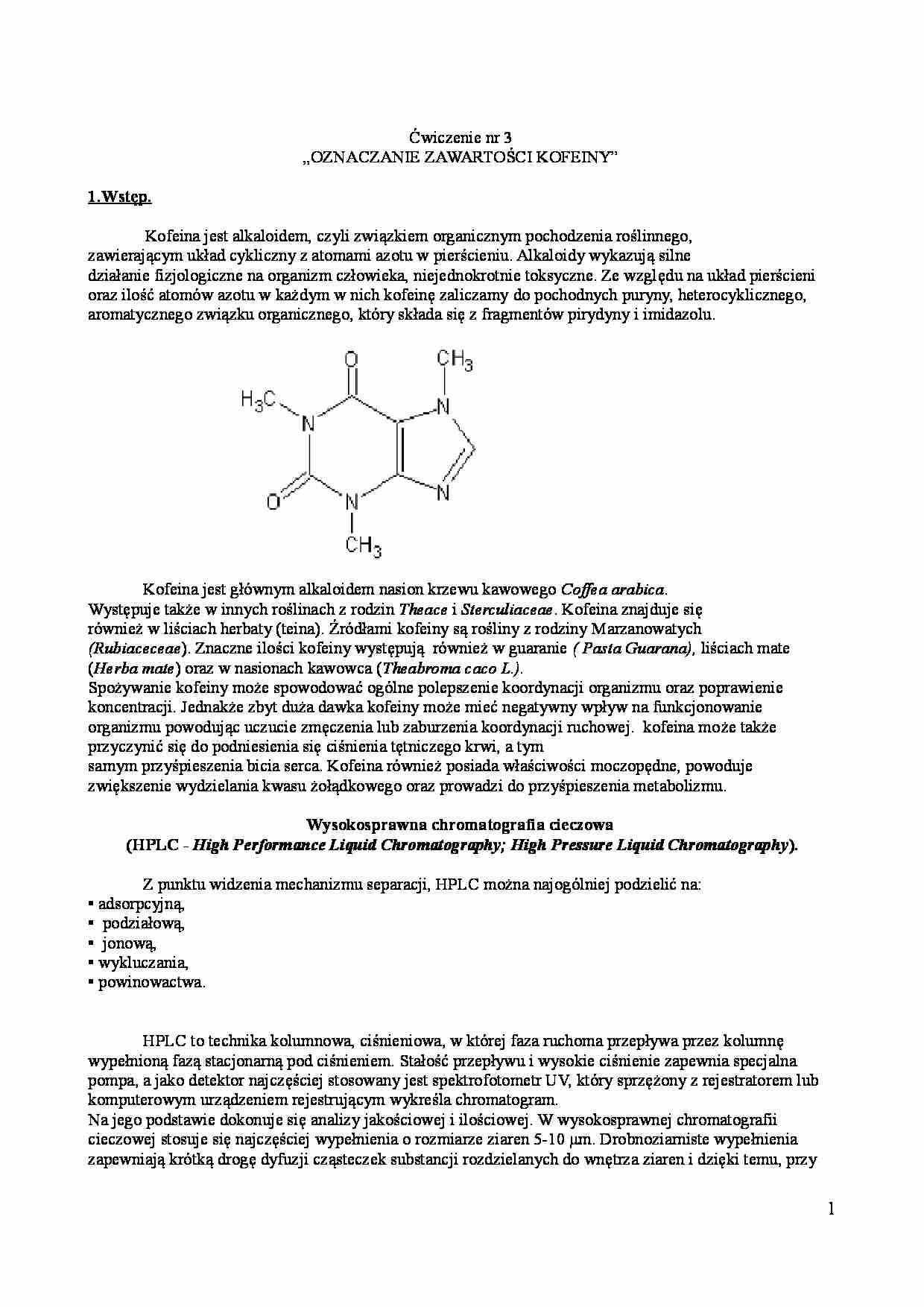 Ozanaczenie zawartości kofeiny - strona 1
