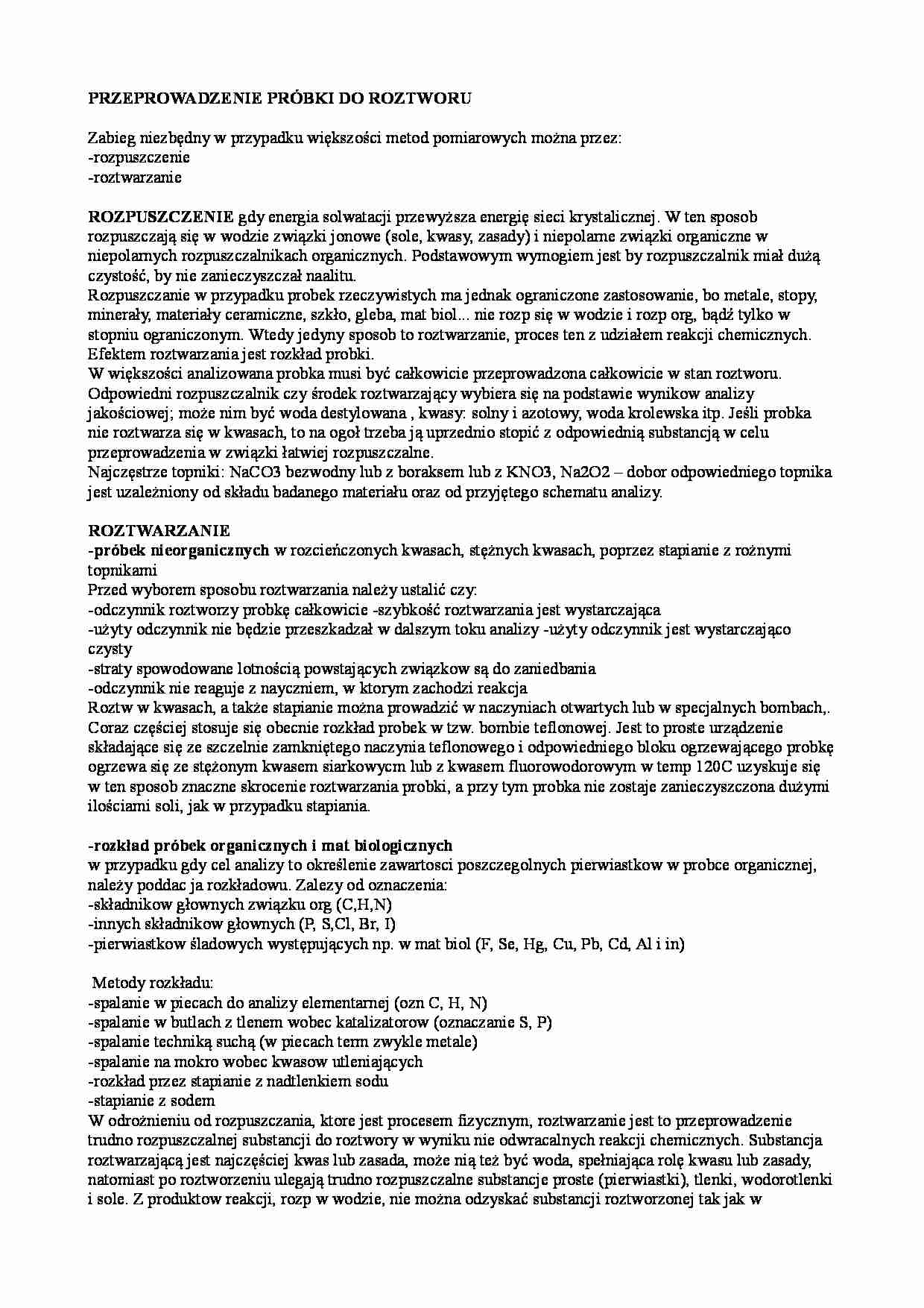 Przeprowadzenie próbki do roztworu - strona 1