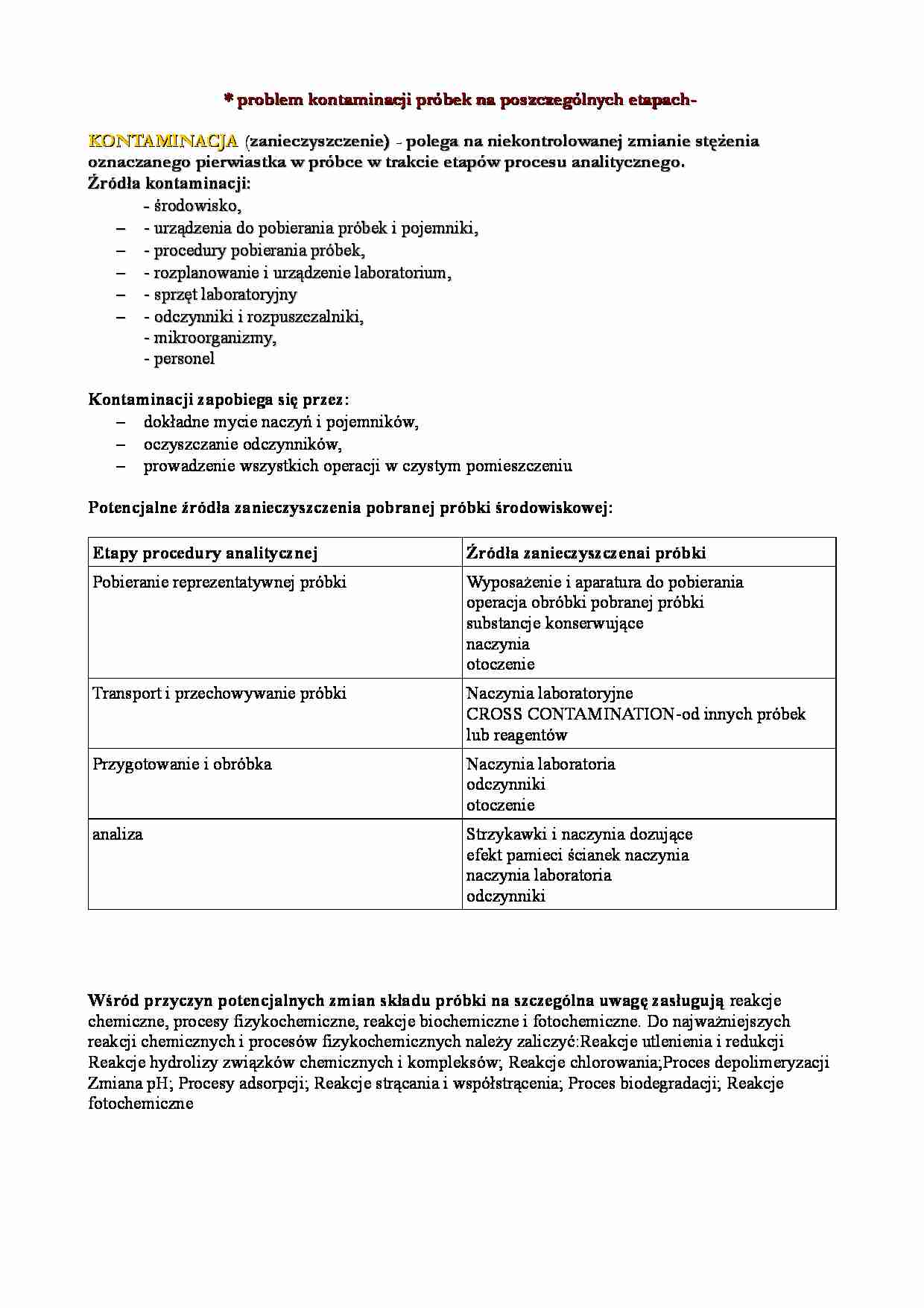 Kontaminacja próbek na poszczególnych etapach - strona 1