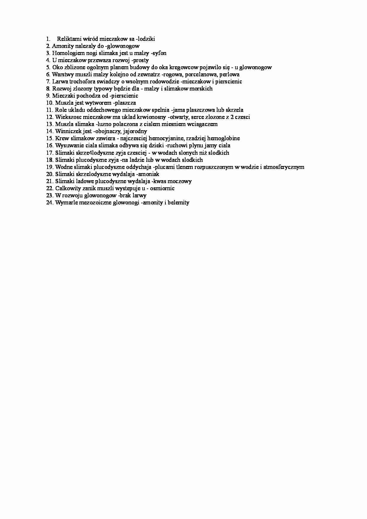 mięczaki - biologia laboratorium - pytania - strona 1