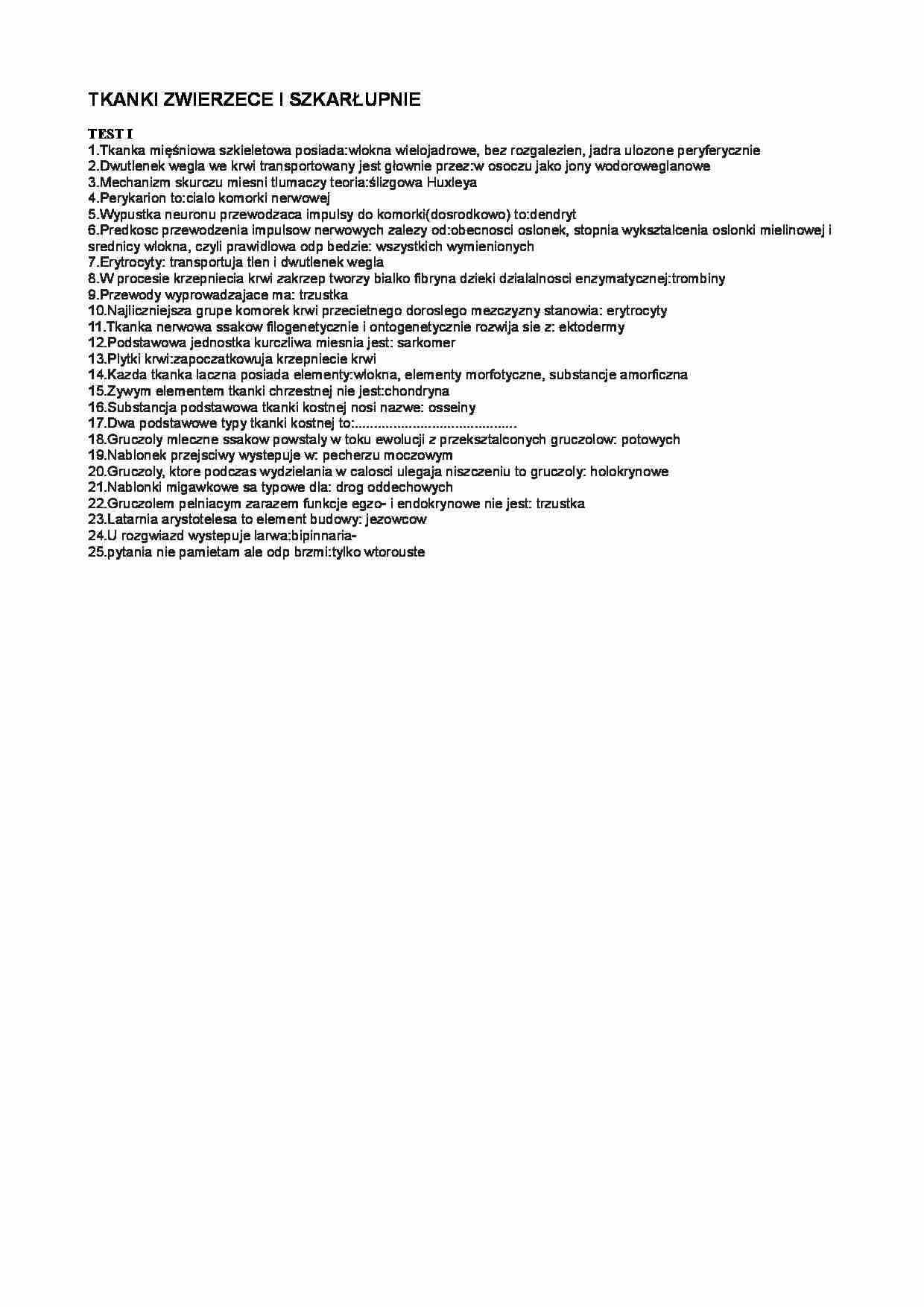  tkanki zwierzęce i szkarłupnie - pytania - strona 1