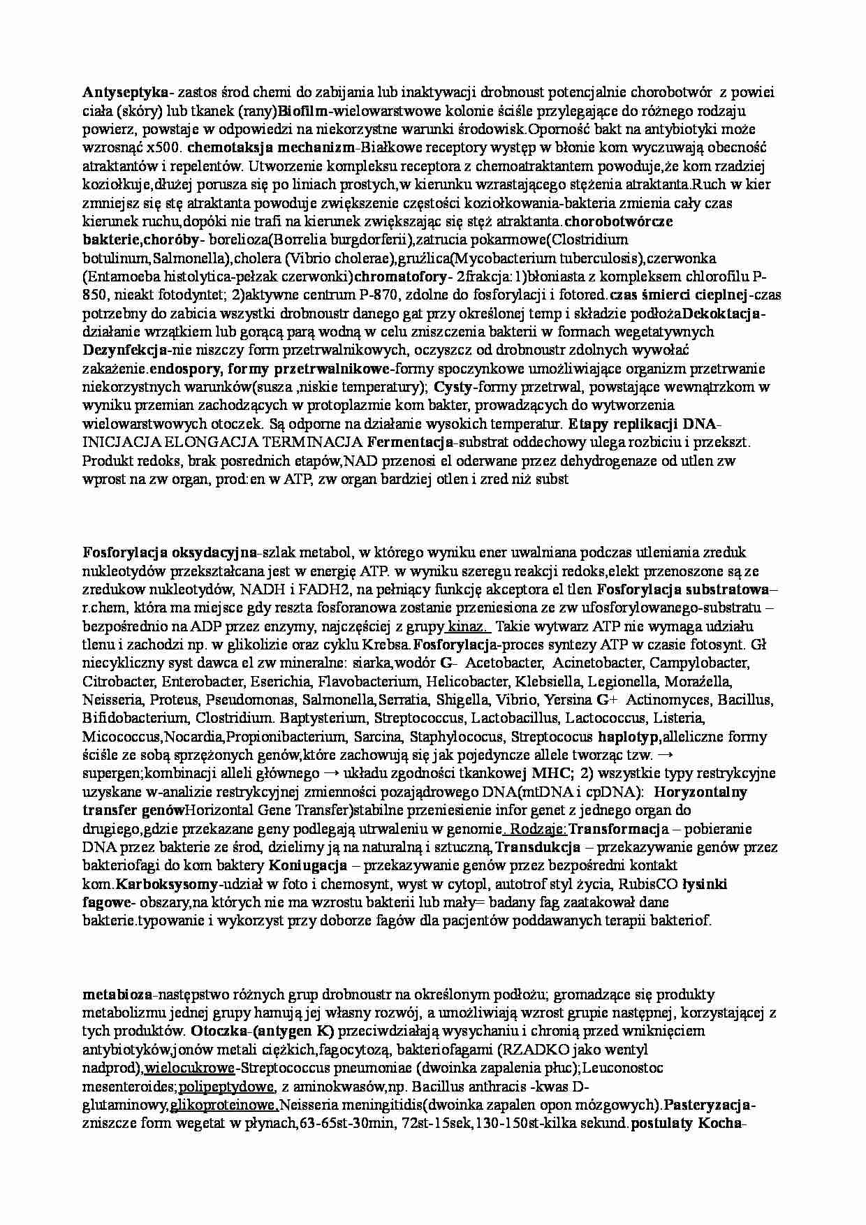 Mikrobiologia - pojęcia z egzaminu  - strona 1