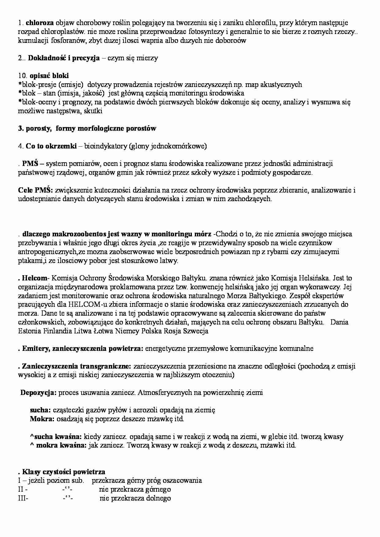 Monitoring środowiska -Opracowane pytania na egzamin - strona 1