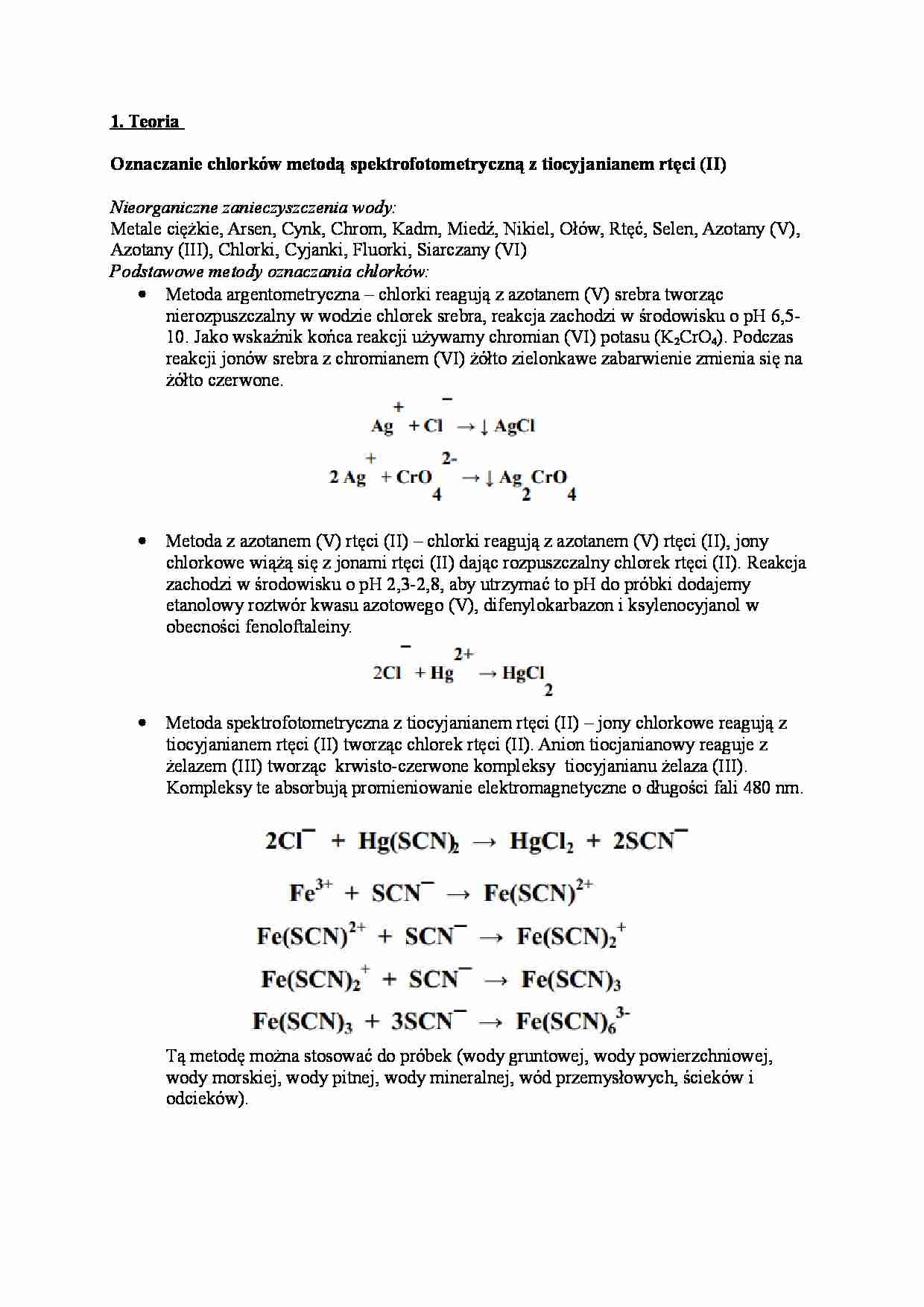 Oznaczanie chlorków metodą spektrofotometryczną z tiocyjanianem rtęci (II) - strona 1