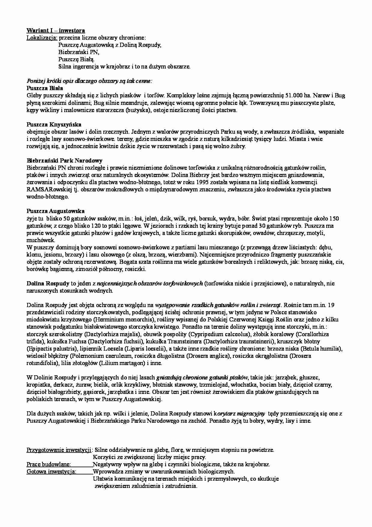 Ocena oddziaływania  na środowisko - wariantowanie - strona 1
