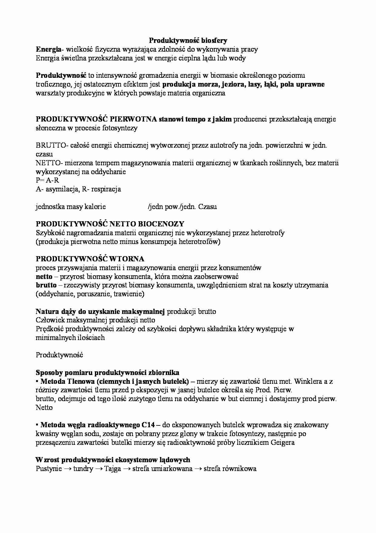 Produktywność  biosfery - omówienie - strona 1