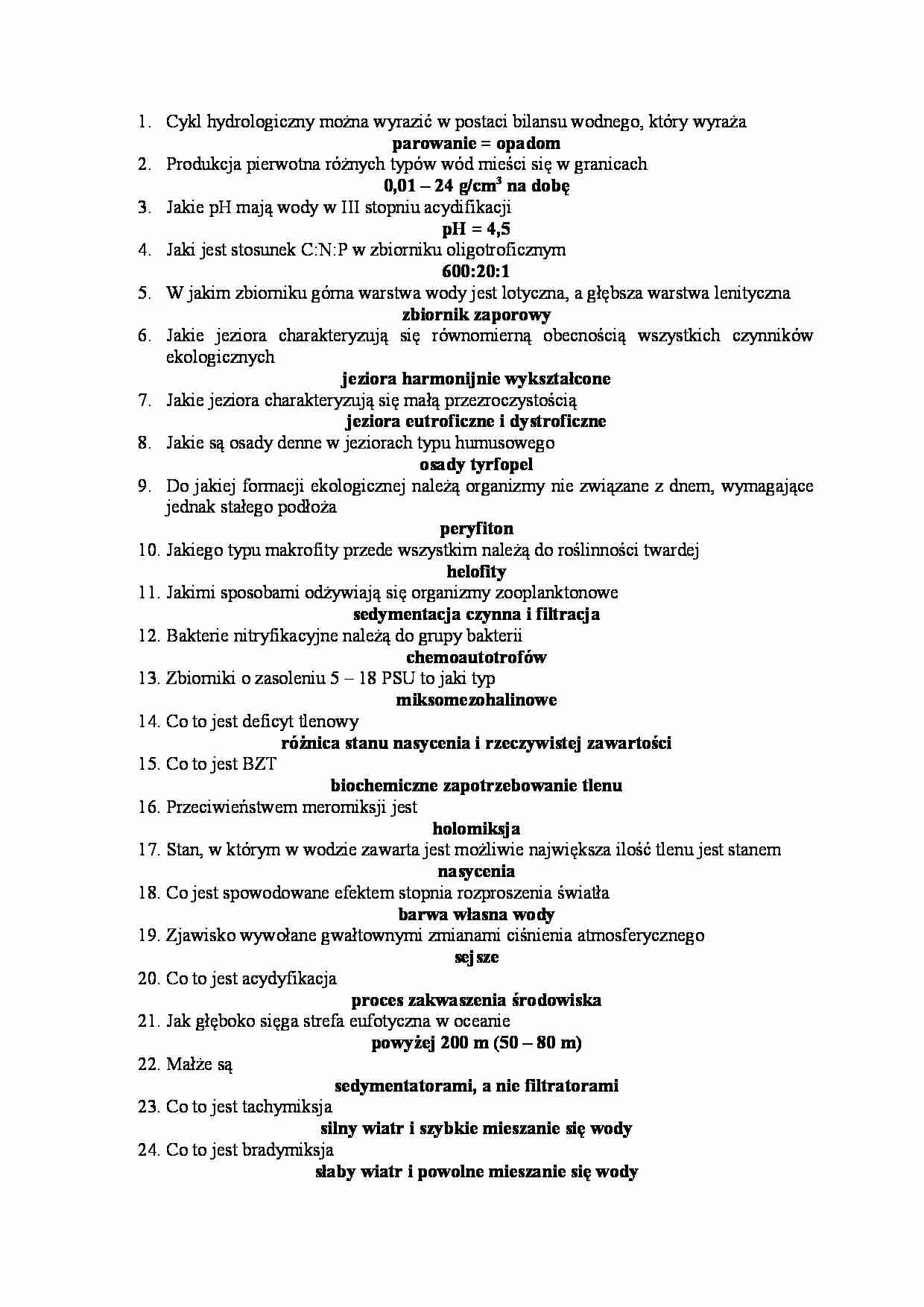 hydrobiologia - pytania z egzaminu - strona 1