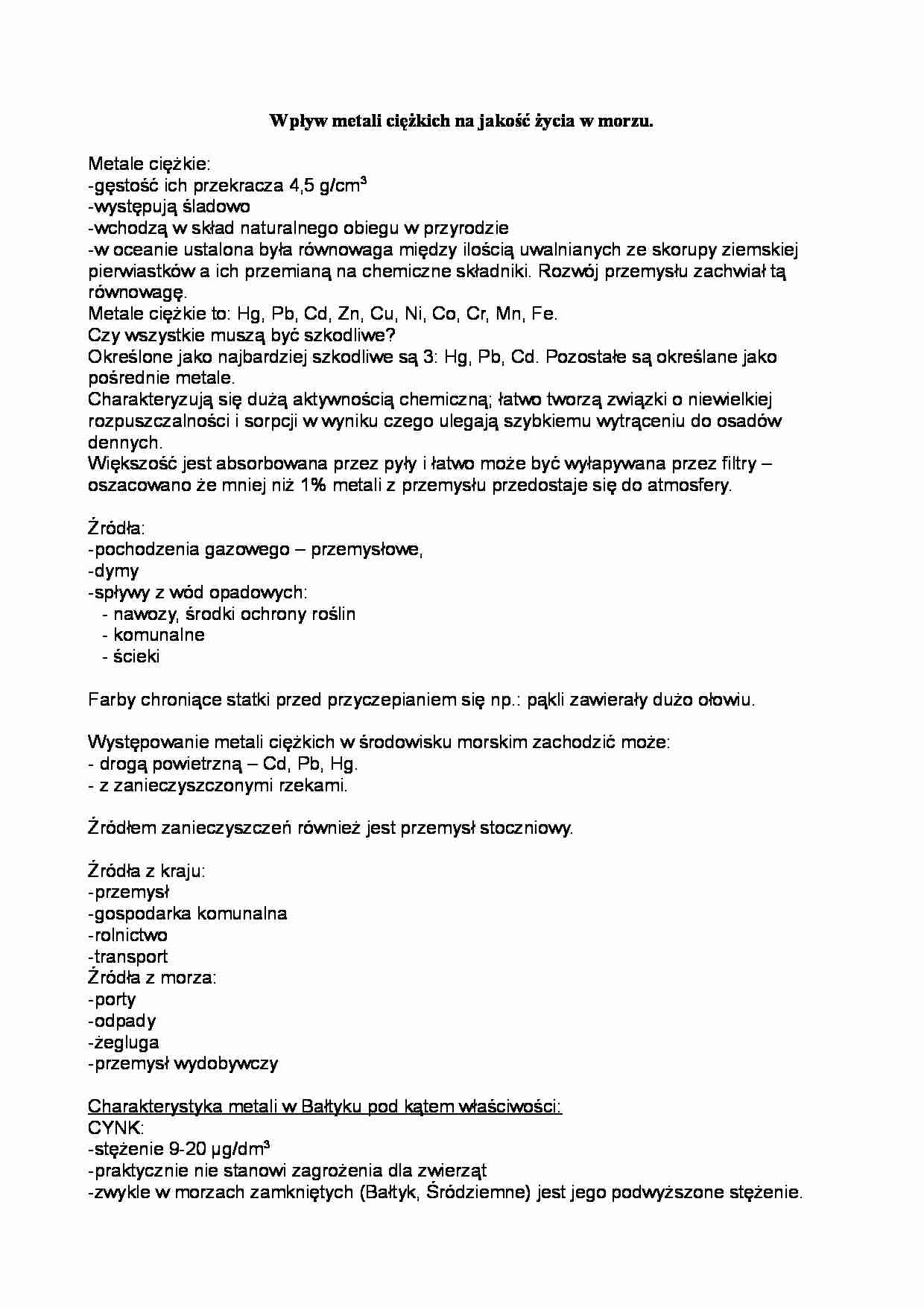 Wpływ metali ciężkich na jakość życia w morzu - strona 1