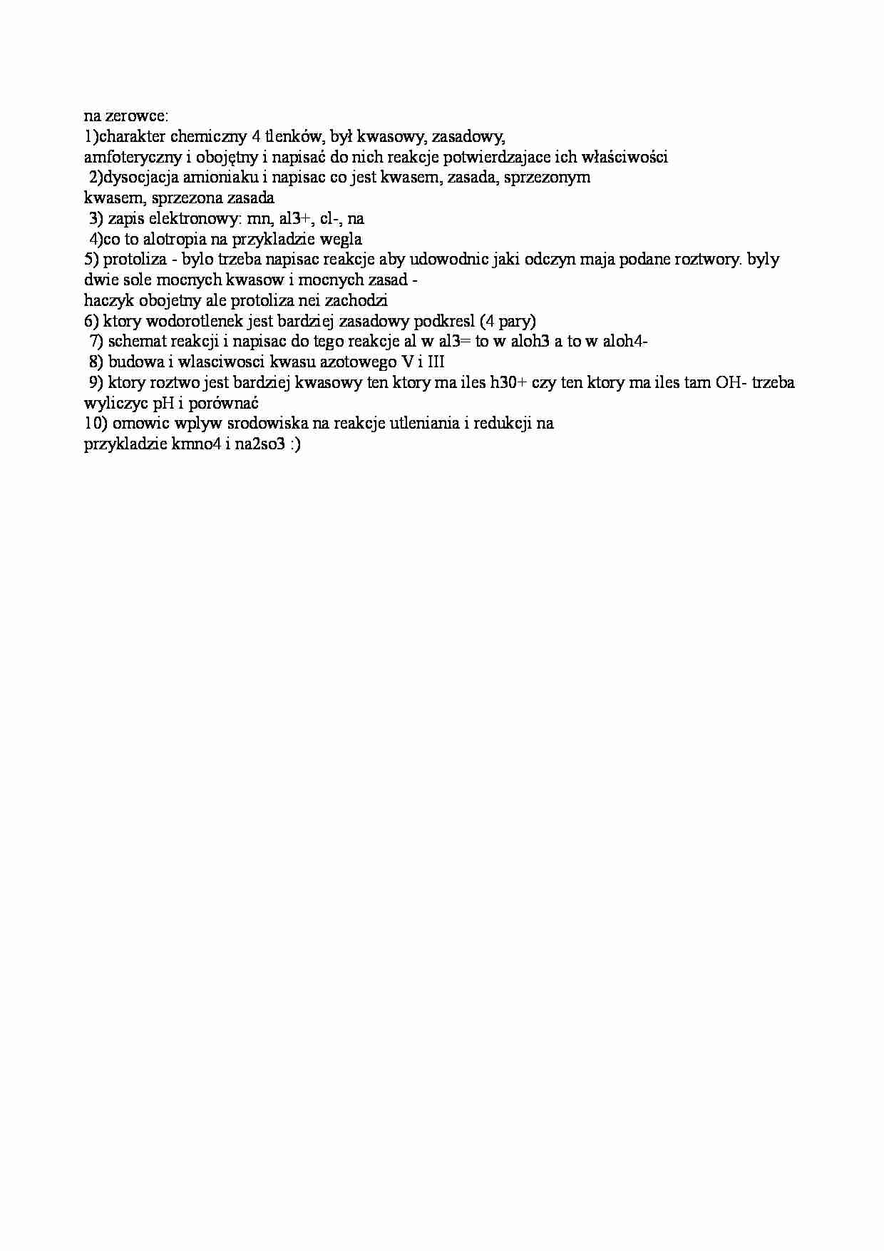 Chemia nieorganiczna - pytania zerowe - strona 1