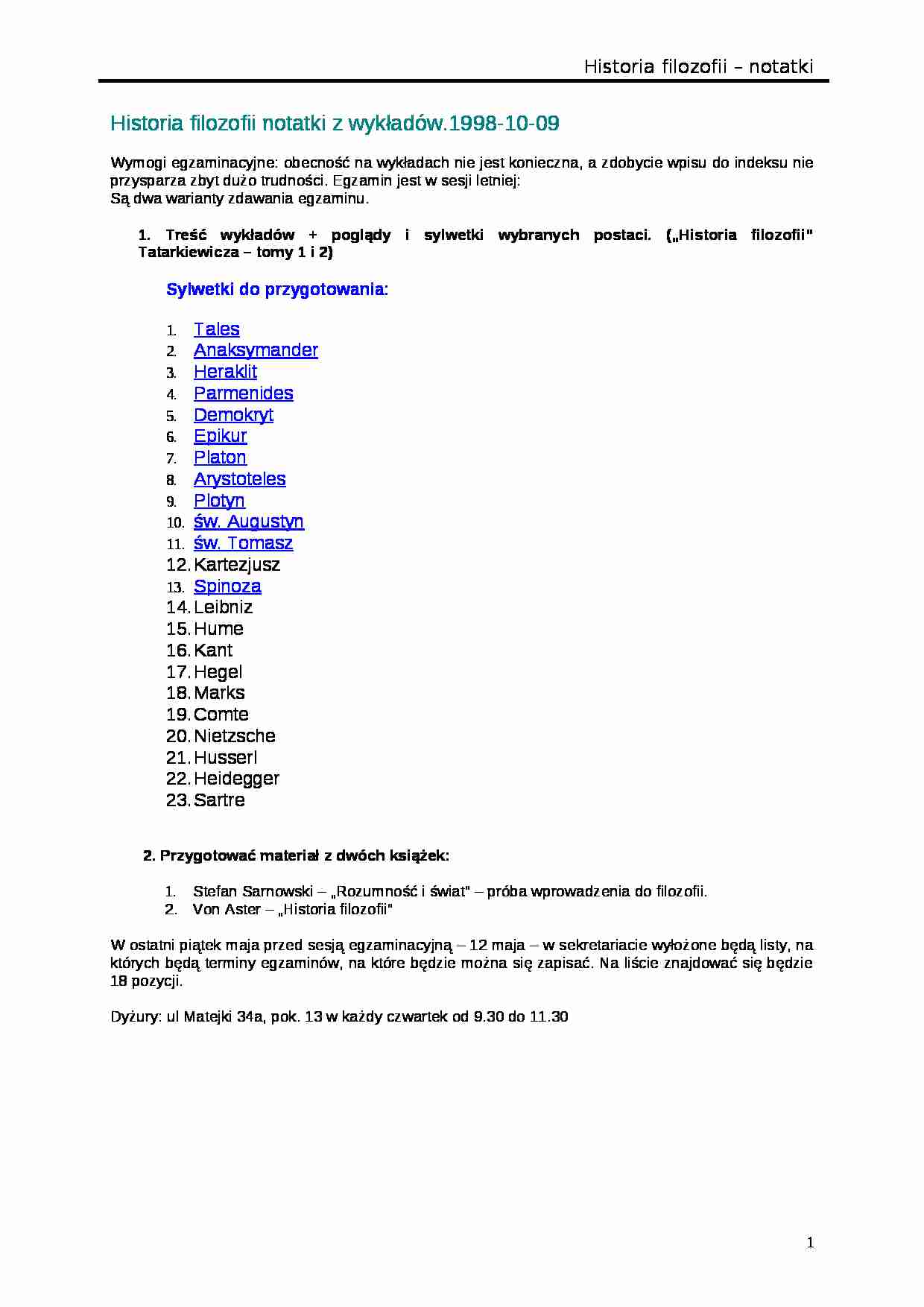 Historia filozofii - wykłady - strona 1