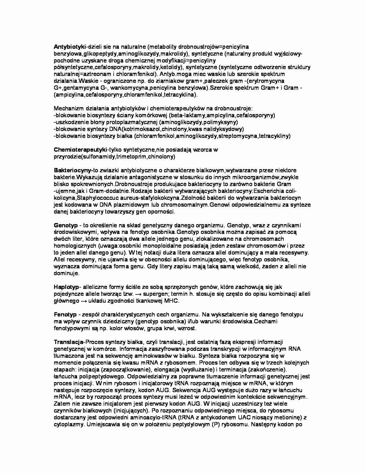 Mikrobiologia - definicje do egzaminu - strona 1