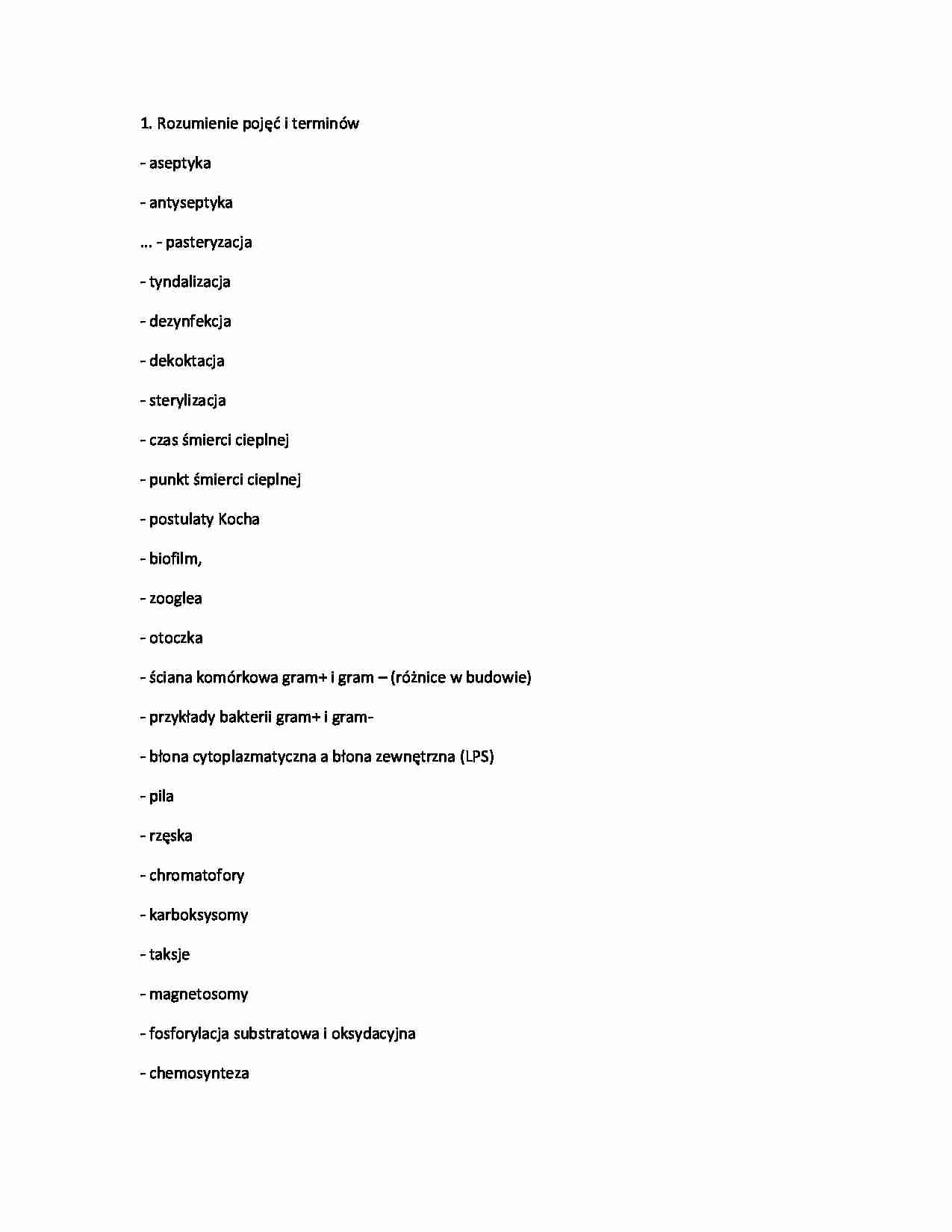 Mikrobiologia - pojęcia na egzamin - strona 1