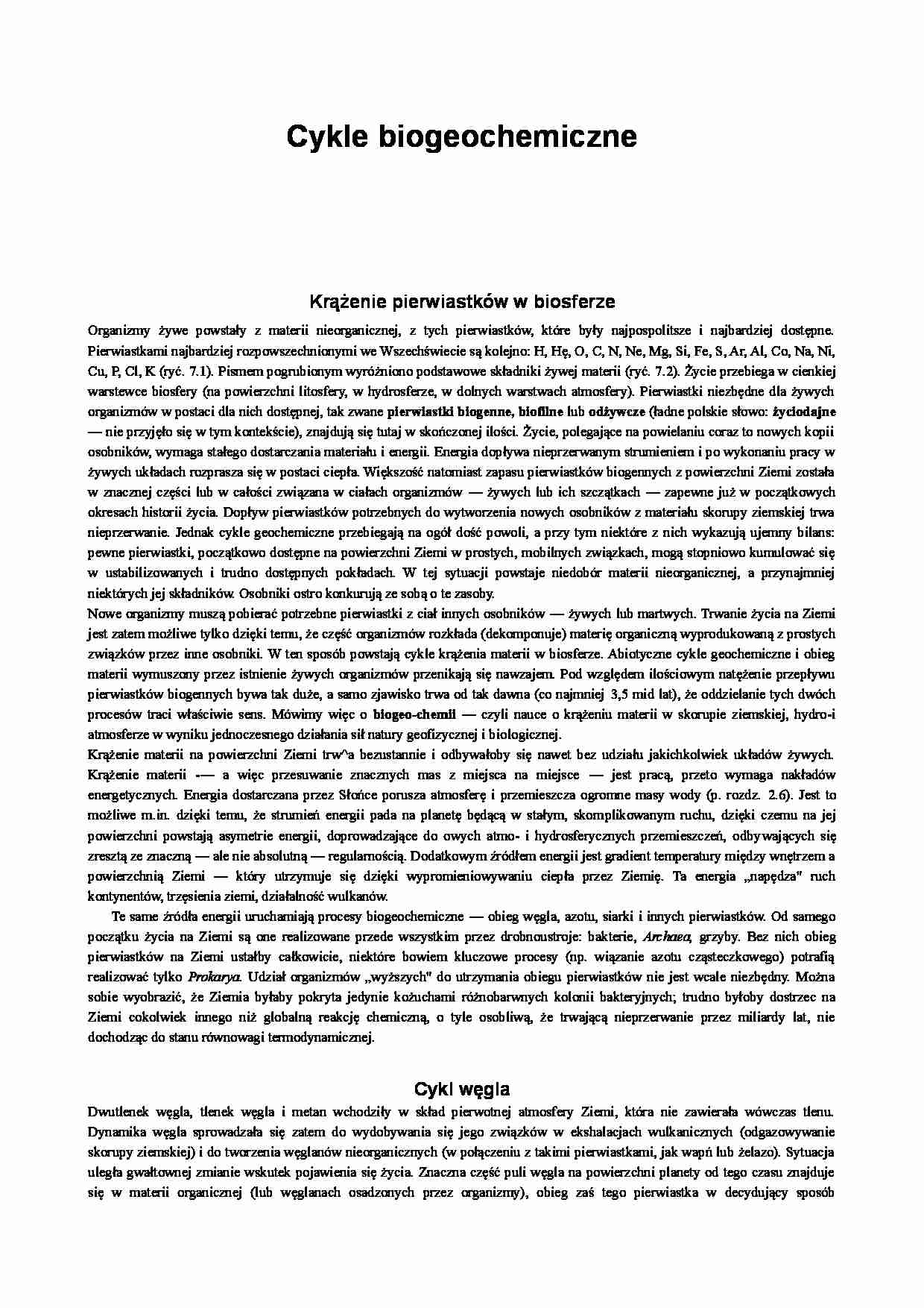 Cykle biogeochemiczne - wykład - strona 1