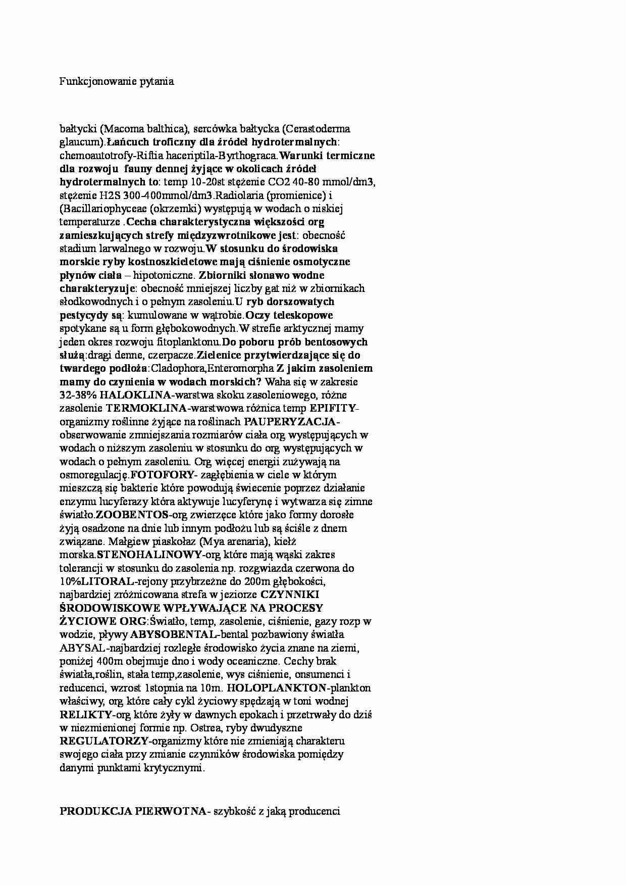 Funkcjonowanie ekosystemów morskich - pytania - strona 1