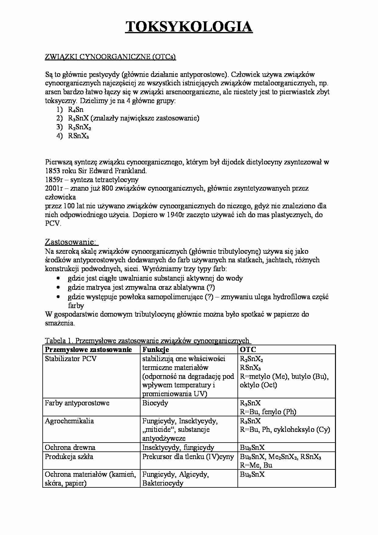 Toksykologia, związki cynoorganiczne - strona 1