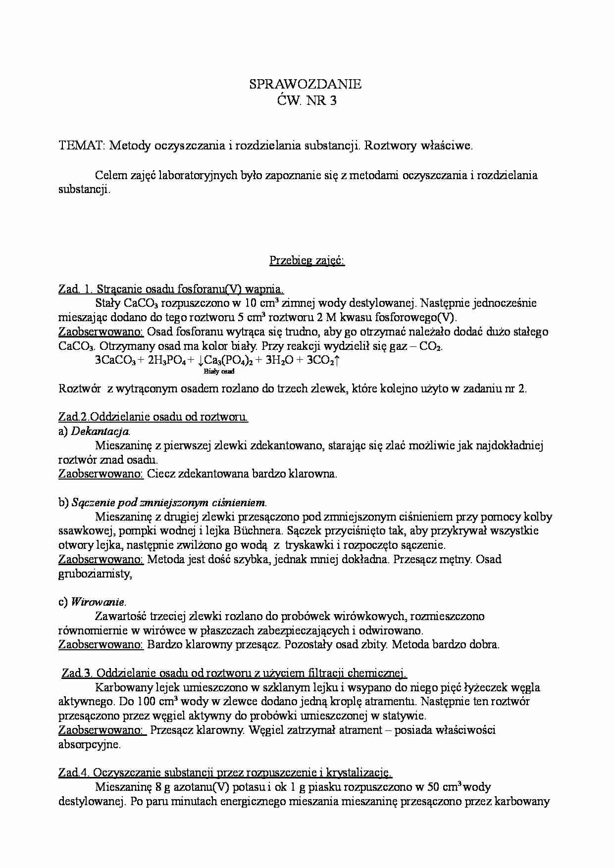 Metody oczyszczania i rozdzielania substancji - rozpuszczanie, krystalizacja, oddzielenie osadu - strona 1