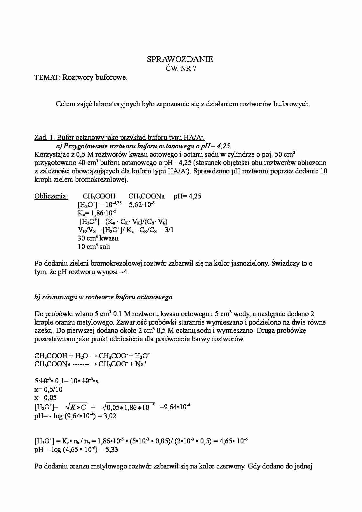 Roztwory buforowe - zadania - strona 1