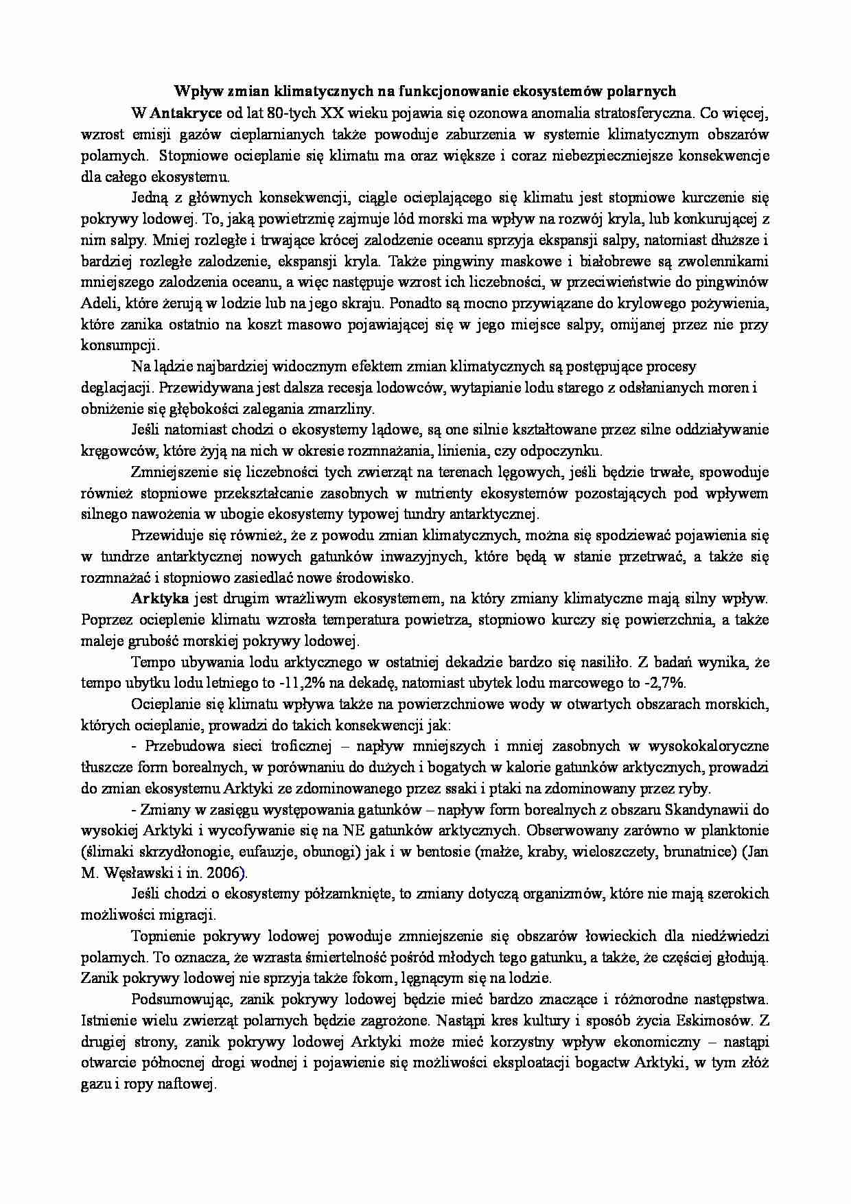 Zmiany  klimatyczne a  funkcjonowanie ekosystemów polarnych - strona 1
