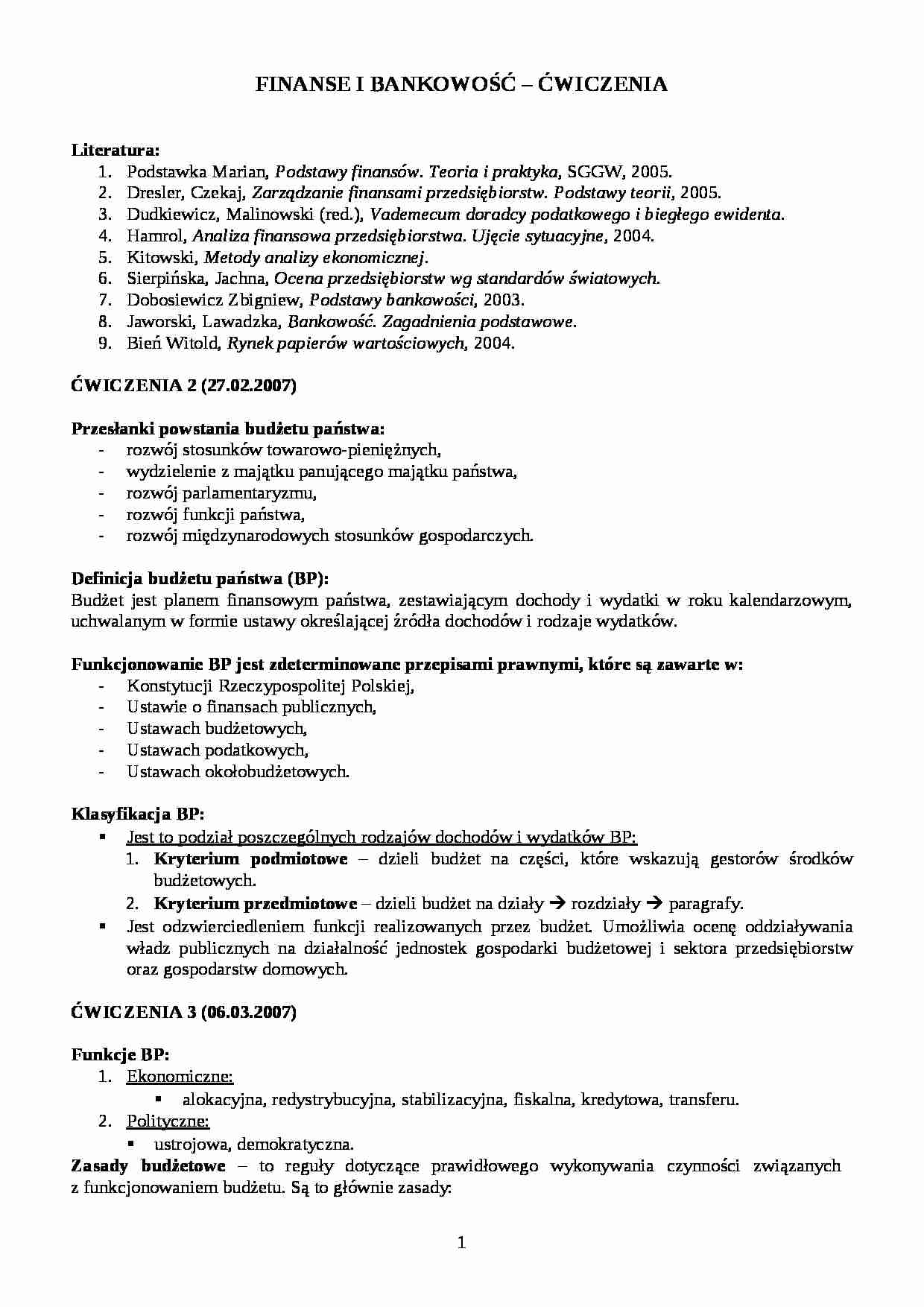 Finanse i bankowość - ćwiczenia - strona 1