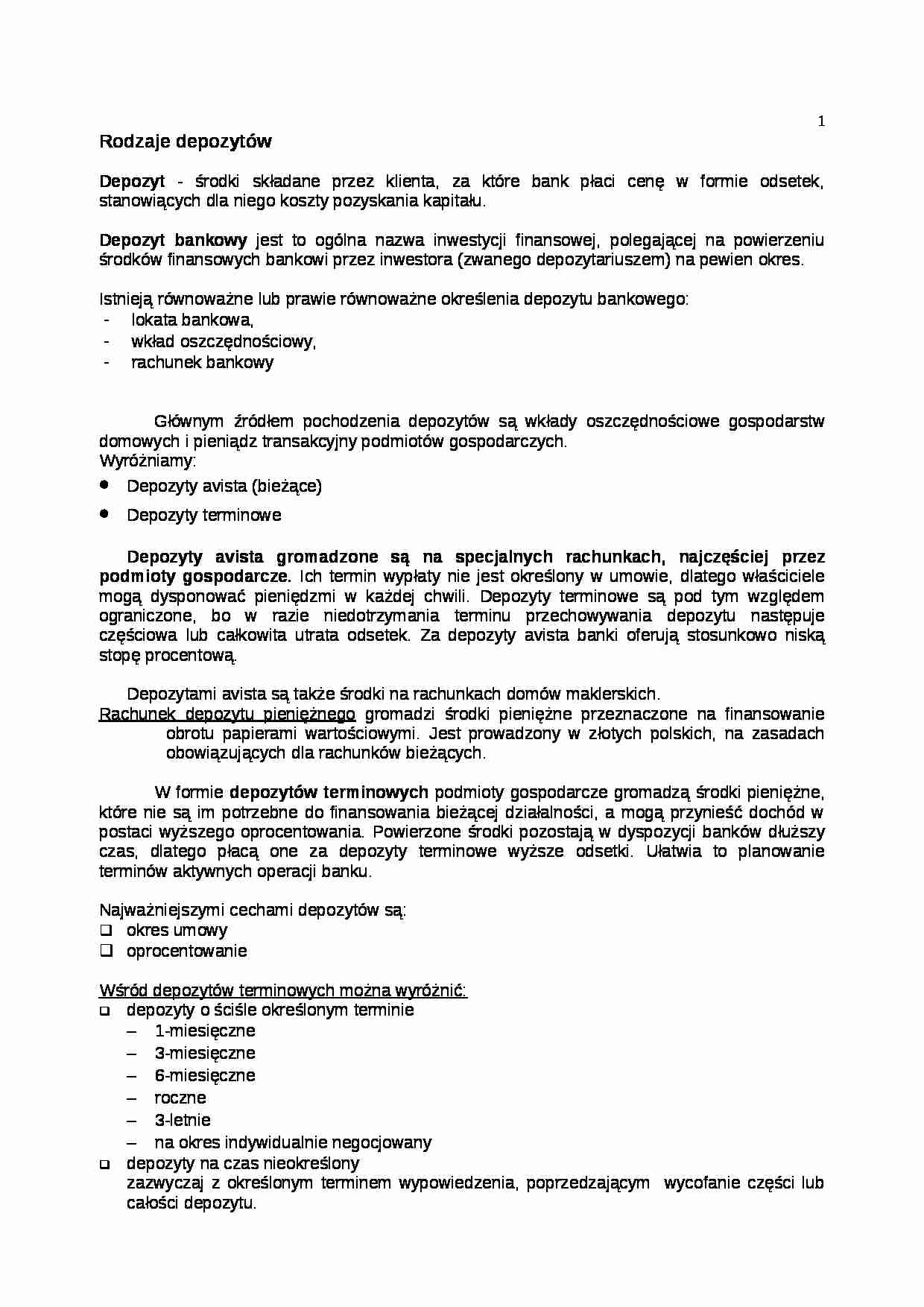 Rodzaje depozytów - strona 1