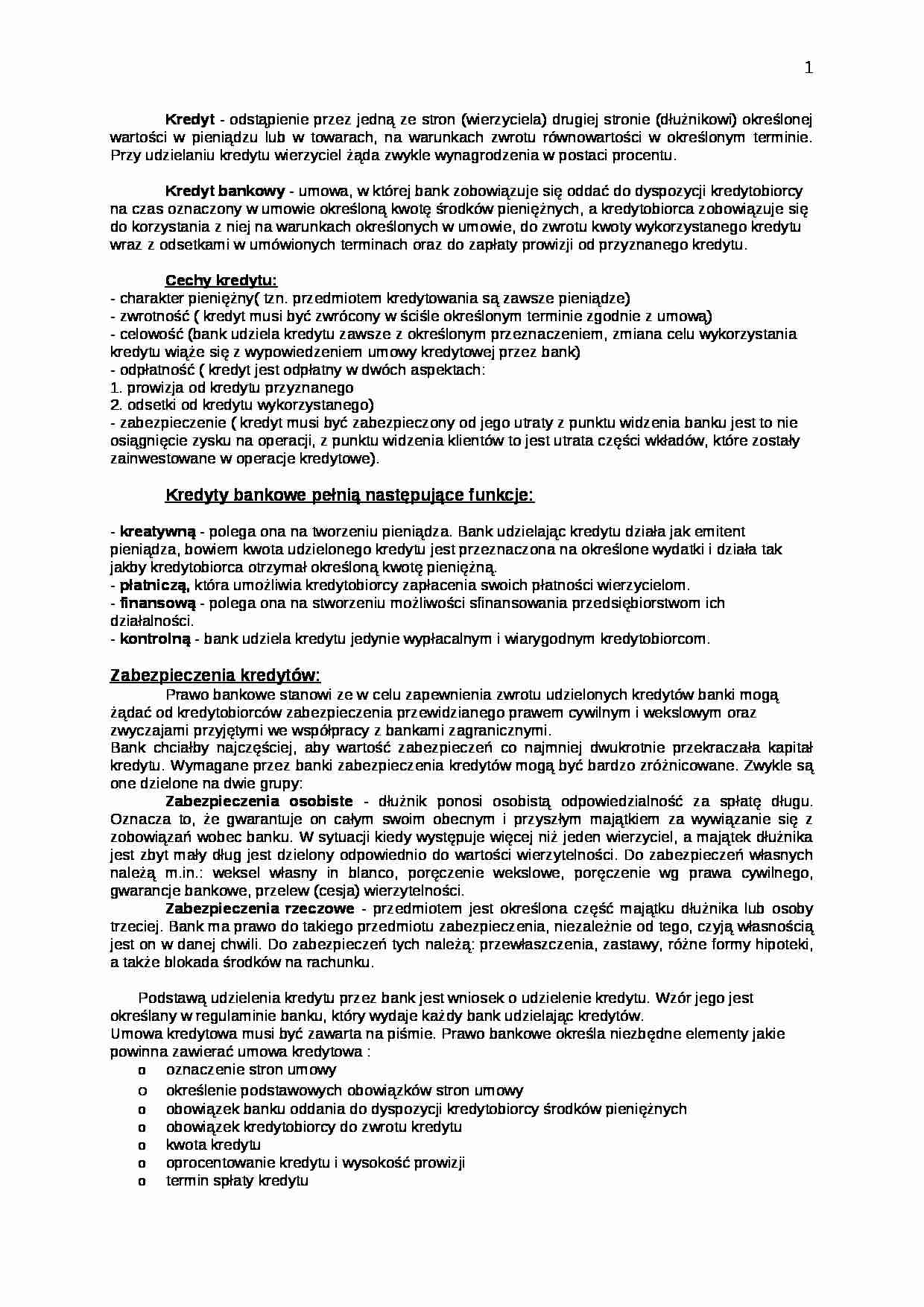 kredyty - funkcje, cechy, ich zabezpieczenie - strona 1