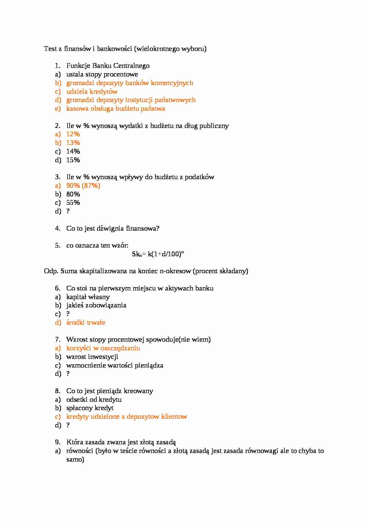 Test z finansów i bankowości  - strona 1