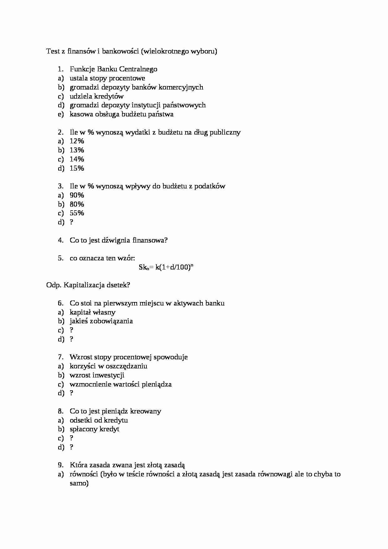 Test z finansów i bankowości - strona 1