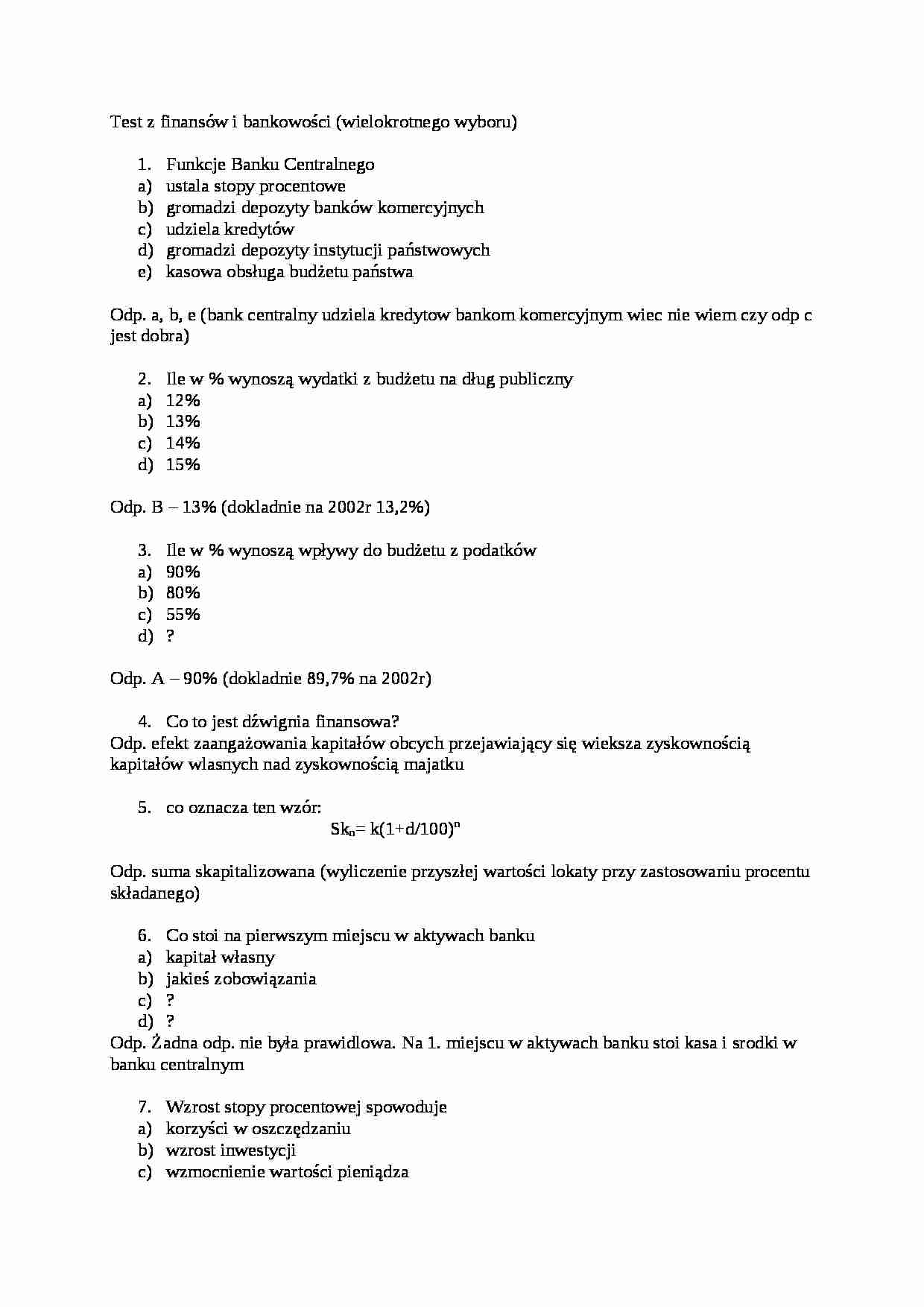Test z finansów z odpowiedziami - strona 1