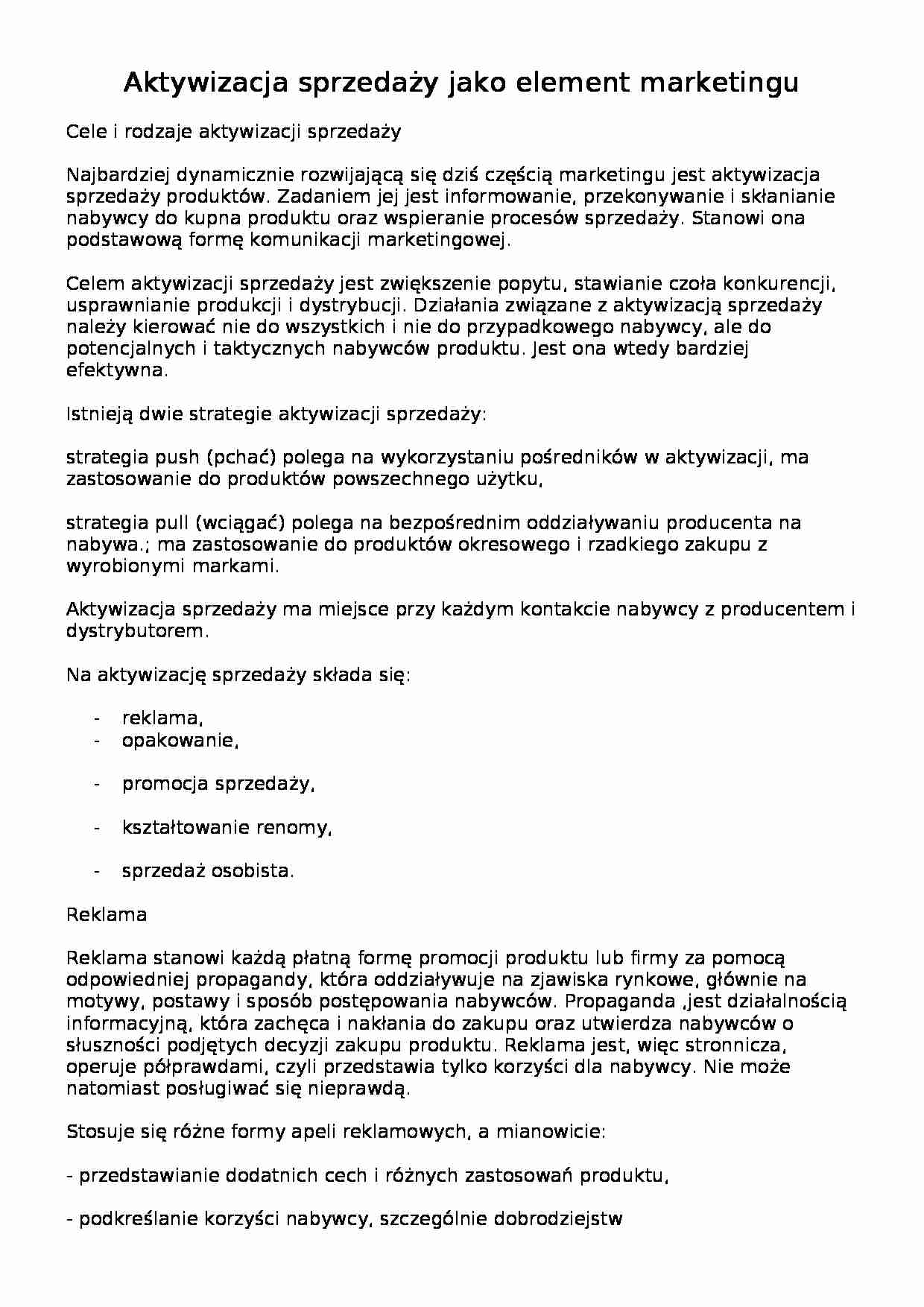 aktywizacja sprzedaży jako element marketingu - Public Relations - strona 1