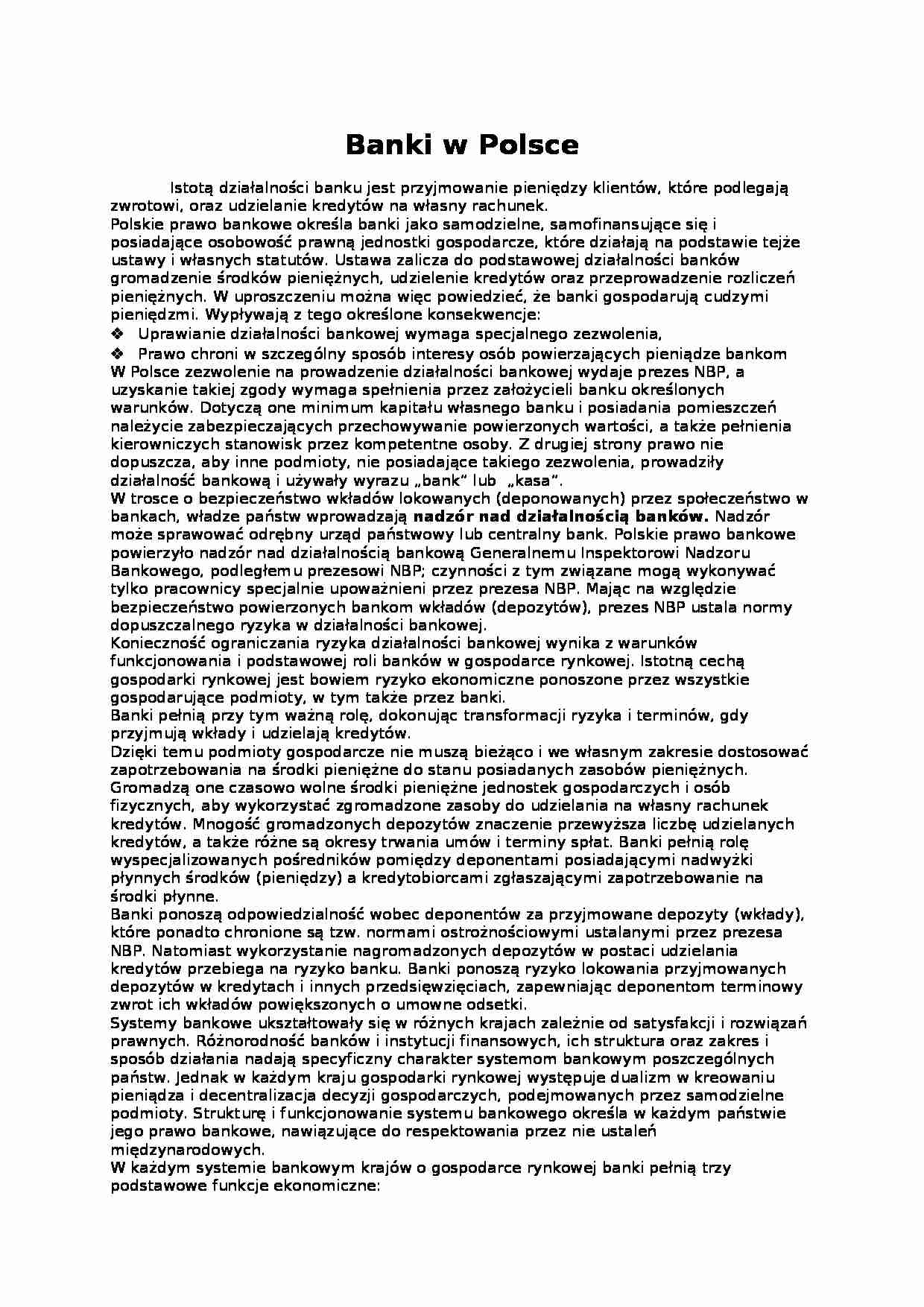 Banki w Polsce - nadzór nad działalnością banków - strona 1