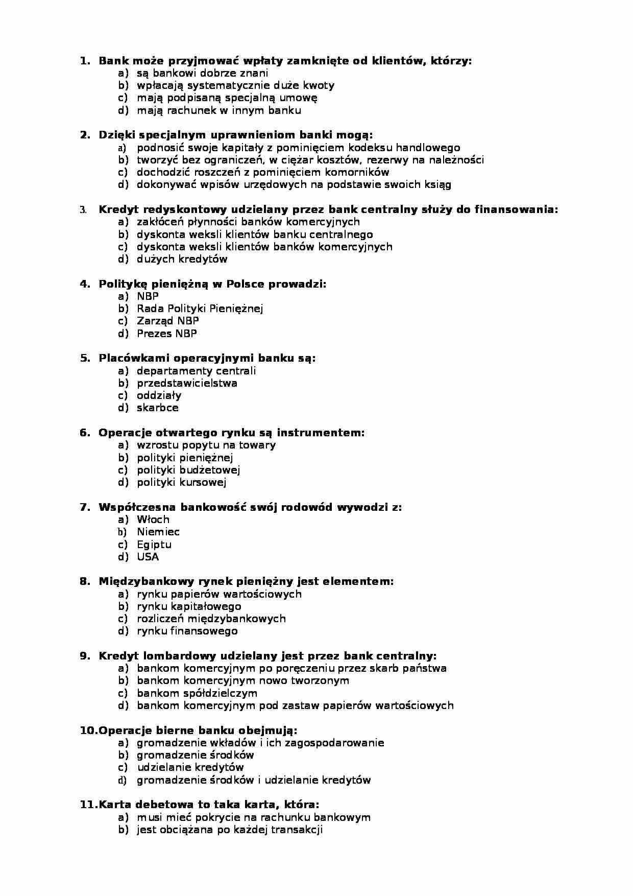Bankowość - Operacje otwartego rynku - test  - strona 1