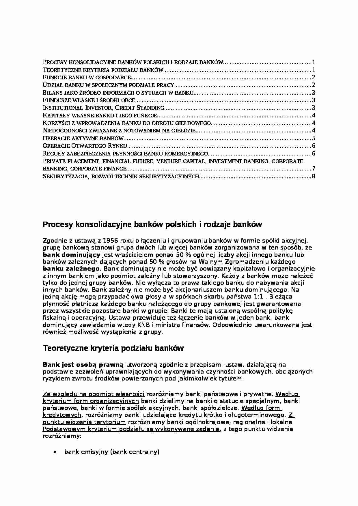 Bankowość  - Bilans - zagadnienia  - strona 1
