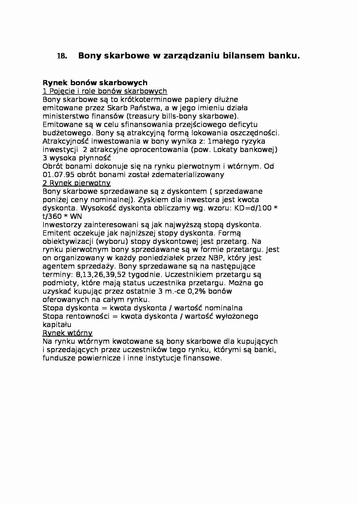 Bony skarbowe w zarządzaniu bilansem banku - skarb państwa - strona 1