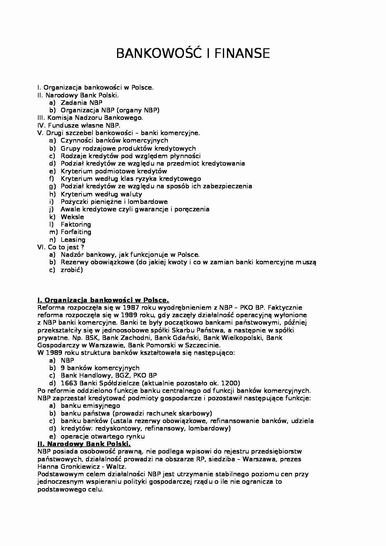 Finanse i bankowość - Organizacja bankowości w Polsce - strona 1