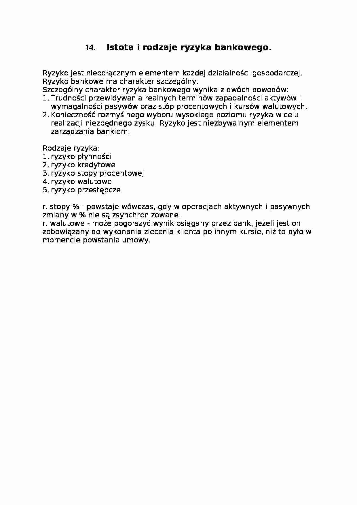 Istota i rodzaje ryzyka bankowego - ryzyko stopy procentowej  - strona 1