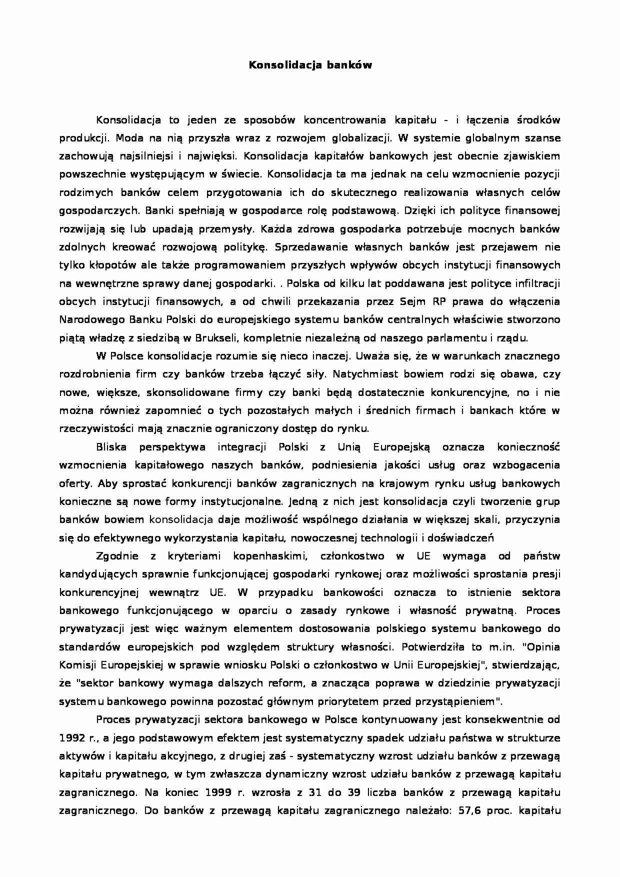 Konsolidacja banków - Proces prywatyzacji  - strona 1