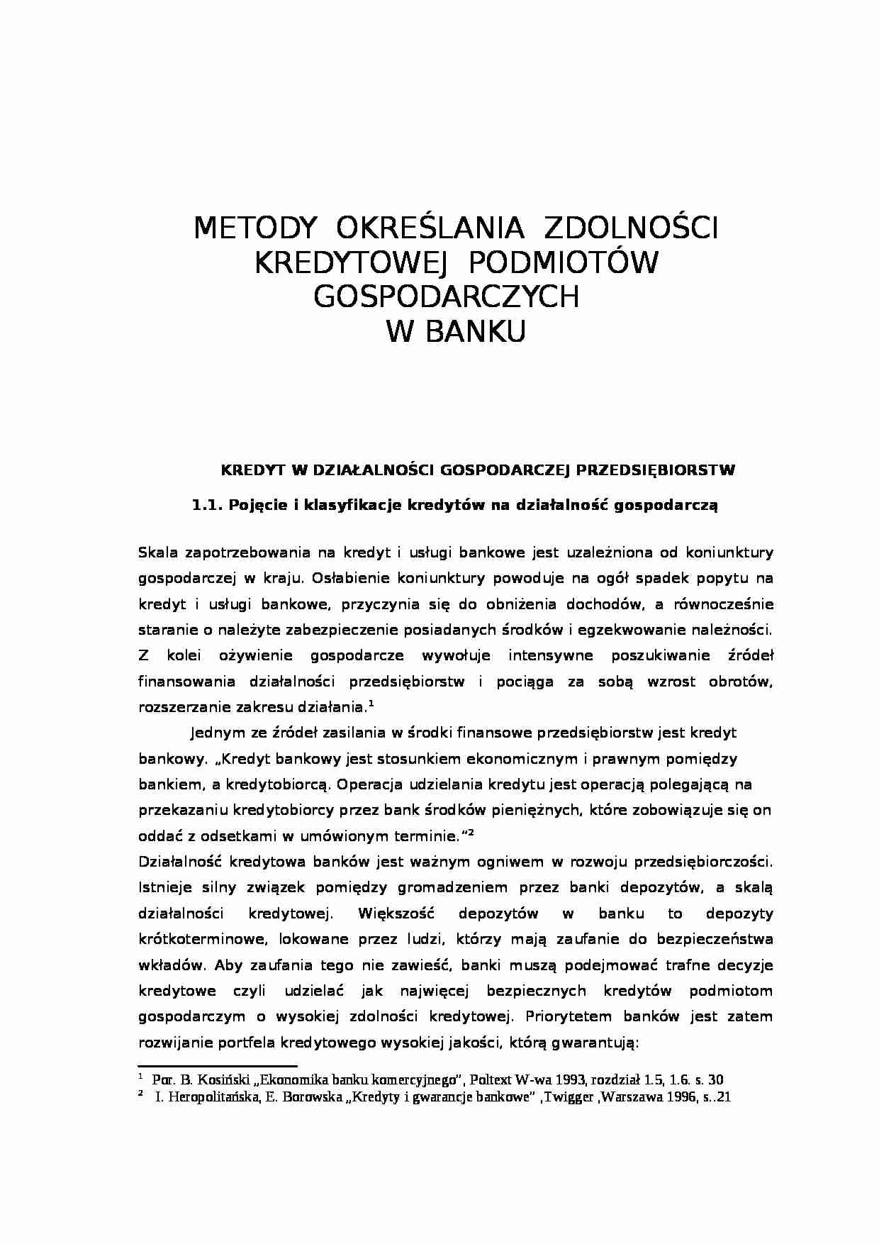 Metody określające zdolności kredytowe  - strona 1